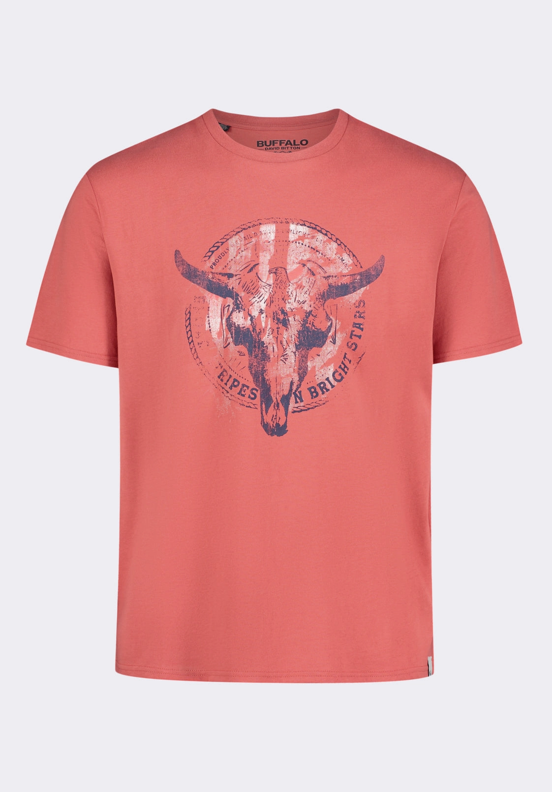 Tarz Men's Graphic T-Shirt with Bull Skull Motif, Miniral Red - BM24649 FlexibleCuffs HiddenVentilationPockets