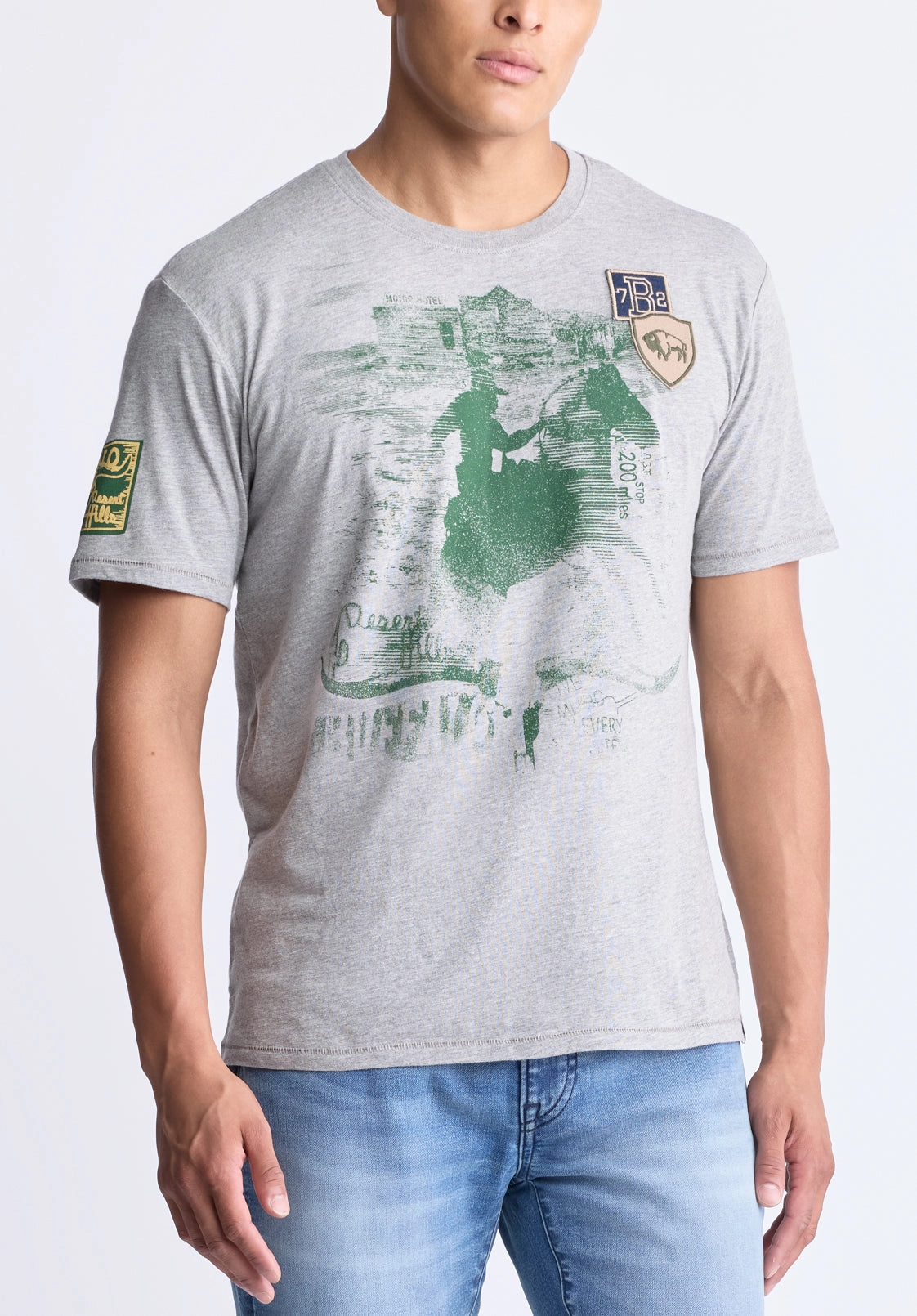 Slim Silhouette Tasher Men's Graphic Patch T-Shirt, Heather Grey - BM24509