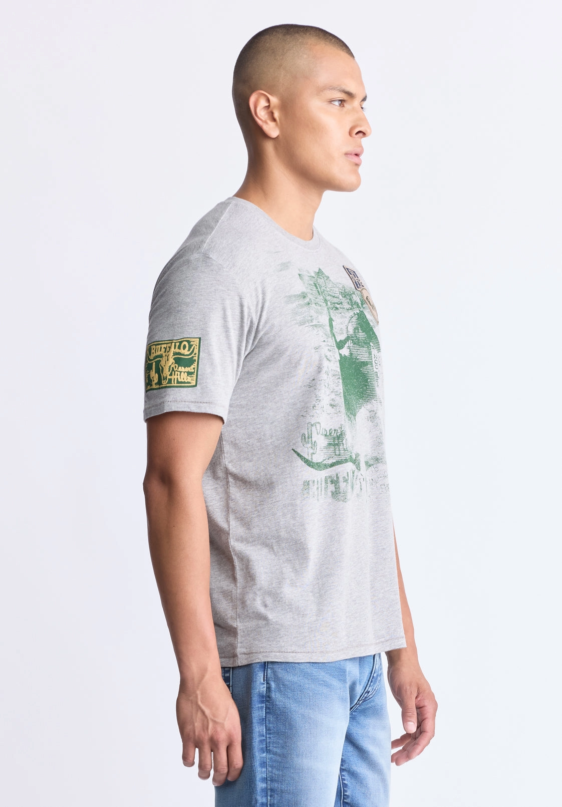 Tasher Men's Graphic Patch T-Shirt, Heather Grey - BM24509 QuickDry Textile AbrasionResistant