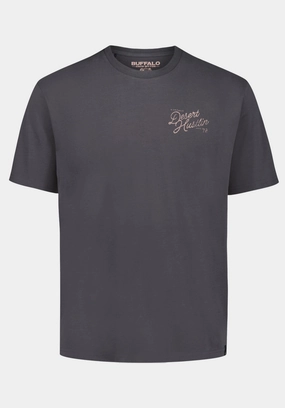 FlexibleNeckline Non Chafing Side Seams Tavian Men's Graphic T-Shirt with Desert Hustlin Print, Gray Pinstripe - BM24711