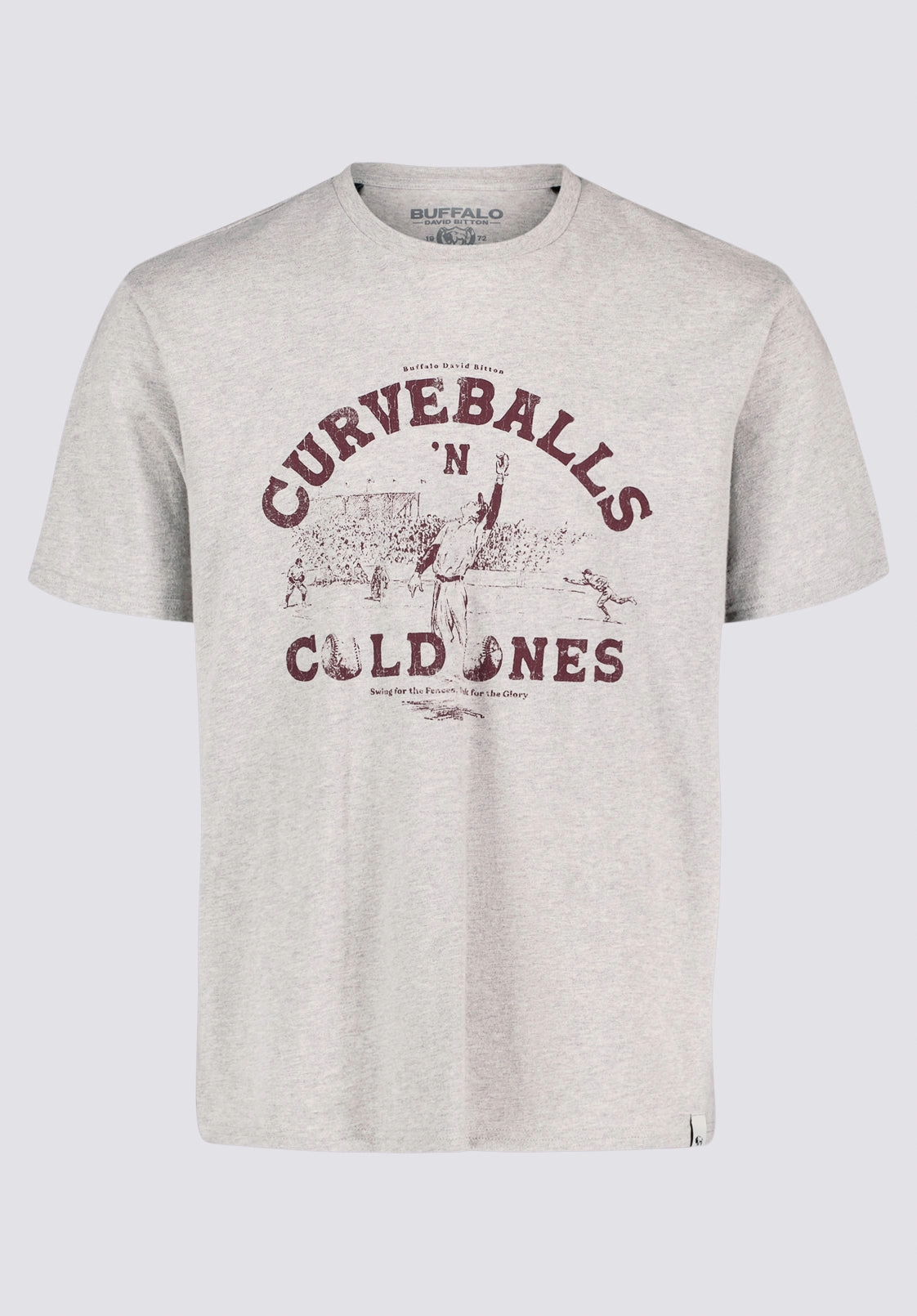 Quick Access Zipper Tavis Men's Graphic T-Shirt with Curveballs 'n Cold Ones Print, Heather Grey - BM24716