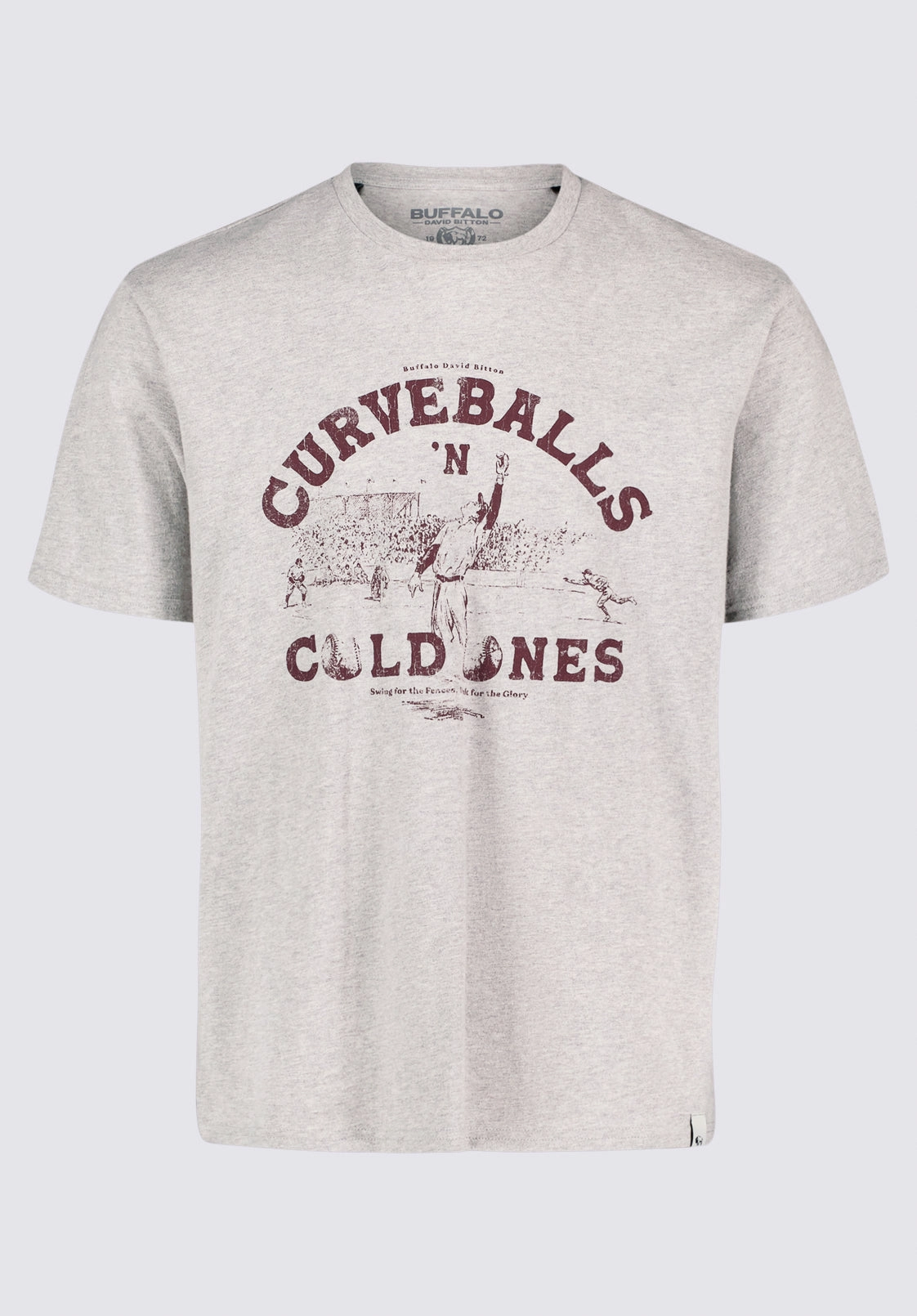 Tavis Men's Graphic T-Shirt with Curveballs 'n Cold Ones Print, Heather Grey - BM24716 ComfortStretchFit