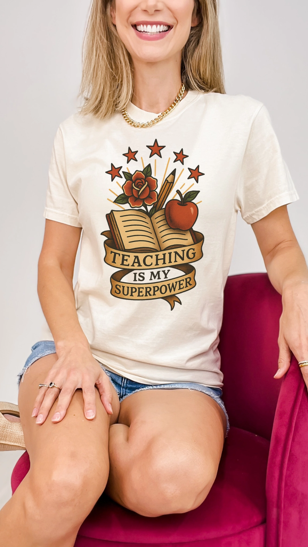 Teaching Is My Super Power Graphic Tee Sporty Tee Raw Edge Finish