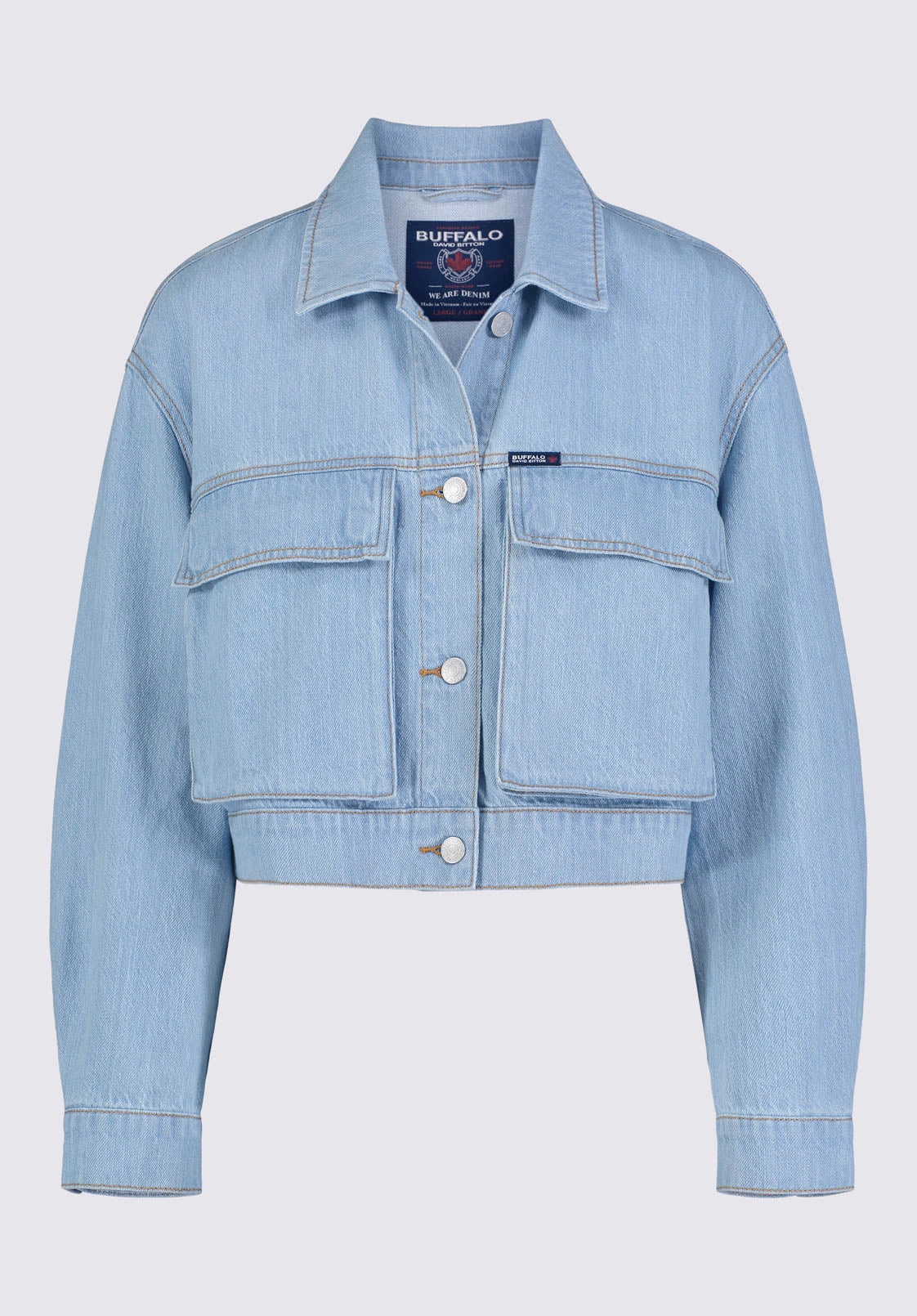 Teagan Women's Boxy Denim Jacket in Bleached Blue - BL15967 Wind Protection