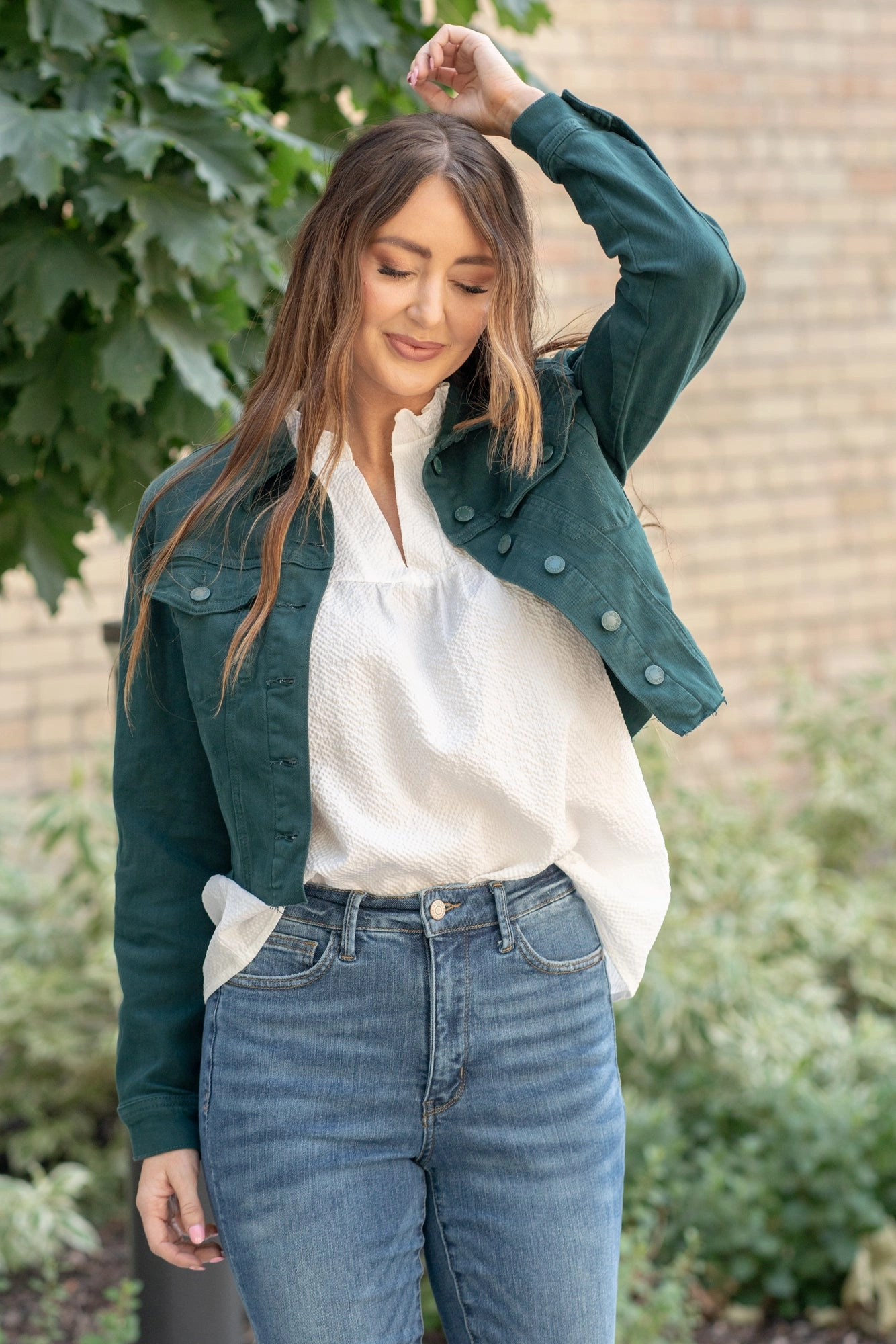 Teal Garment Dyed Grinding Denim Jacket Regular & Plus Sizes Smart Utility