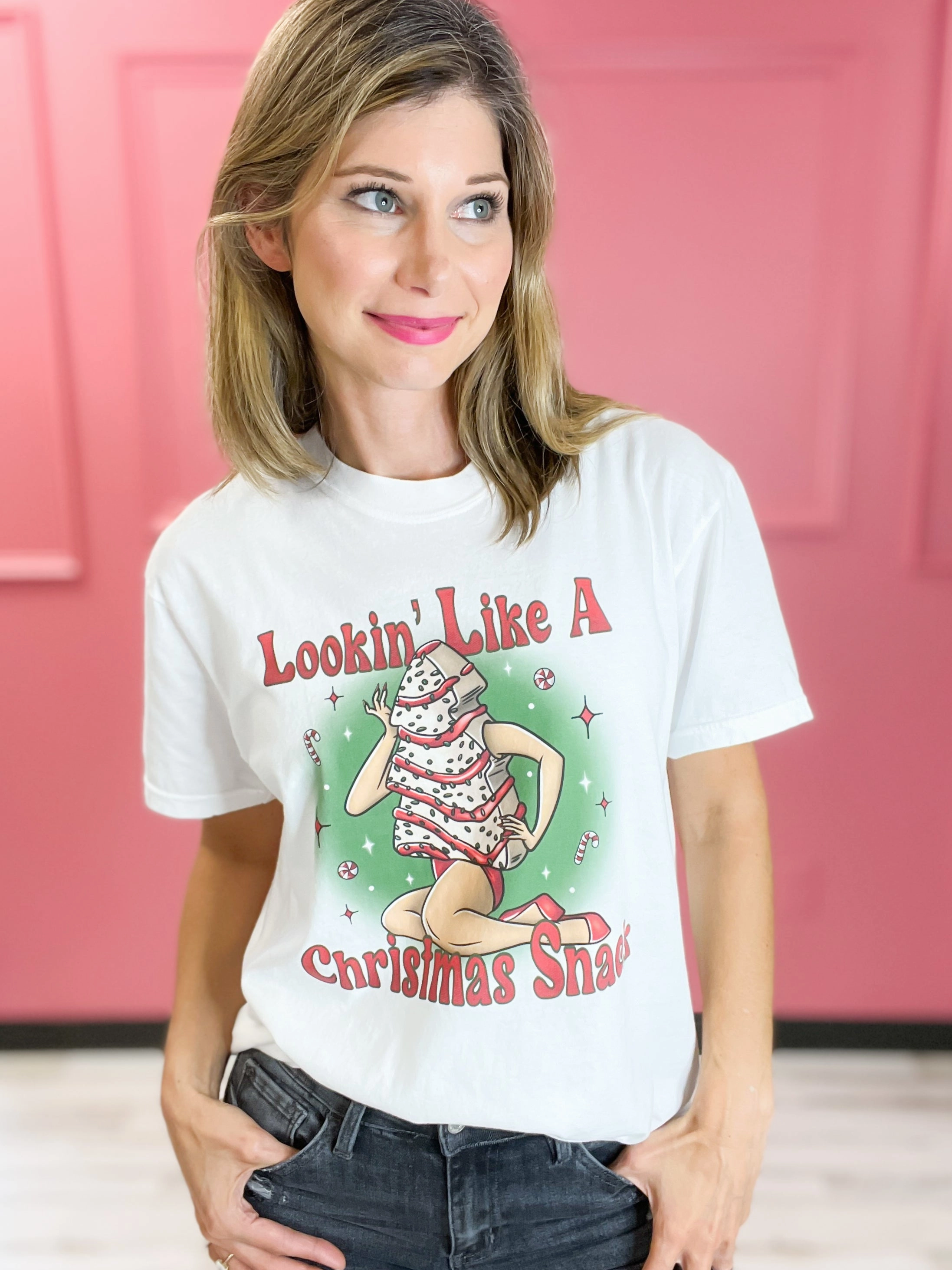 Lightweight Fabric RelaxedFit Lookin Like A Christmas Snack Graphic Top