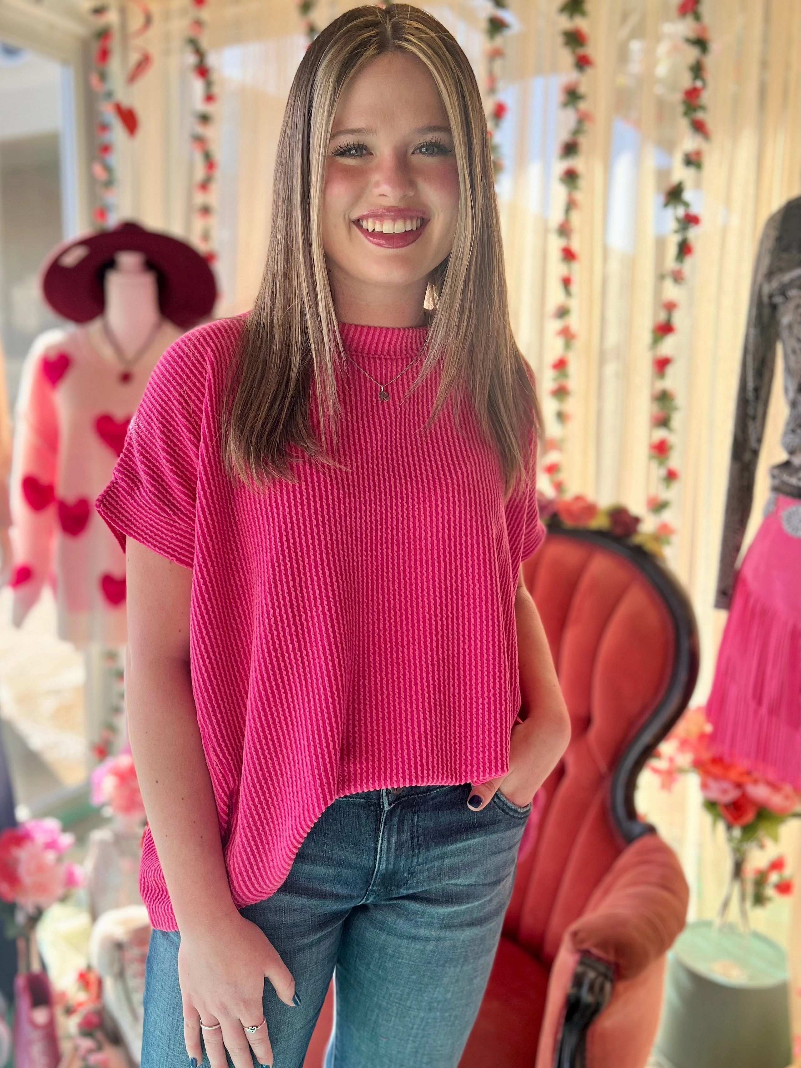 Low Profile Zipper Closure WrinkleResistantWeave Pink Comfy Casual Top