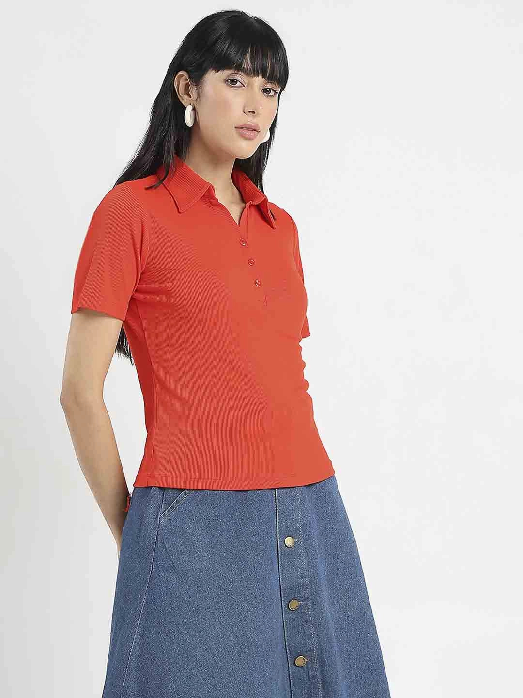 Madame Solid Red Polo Pique T-Shirt Ultrasoft Inner Lining Relaxed Fit Shirt