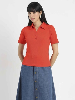 Multi Directional Mobility Breathable Construction Madame Solid Red Polo Pique T-Shirt