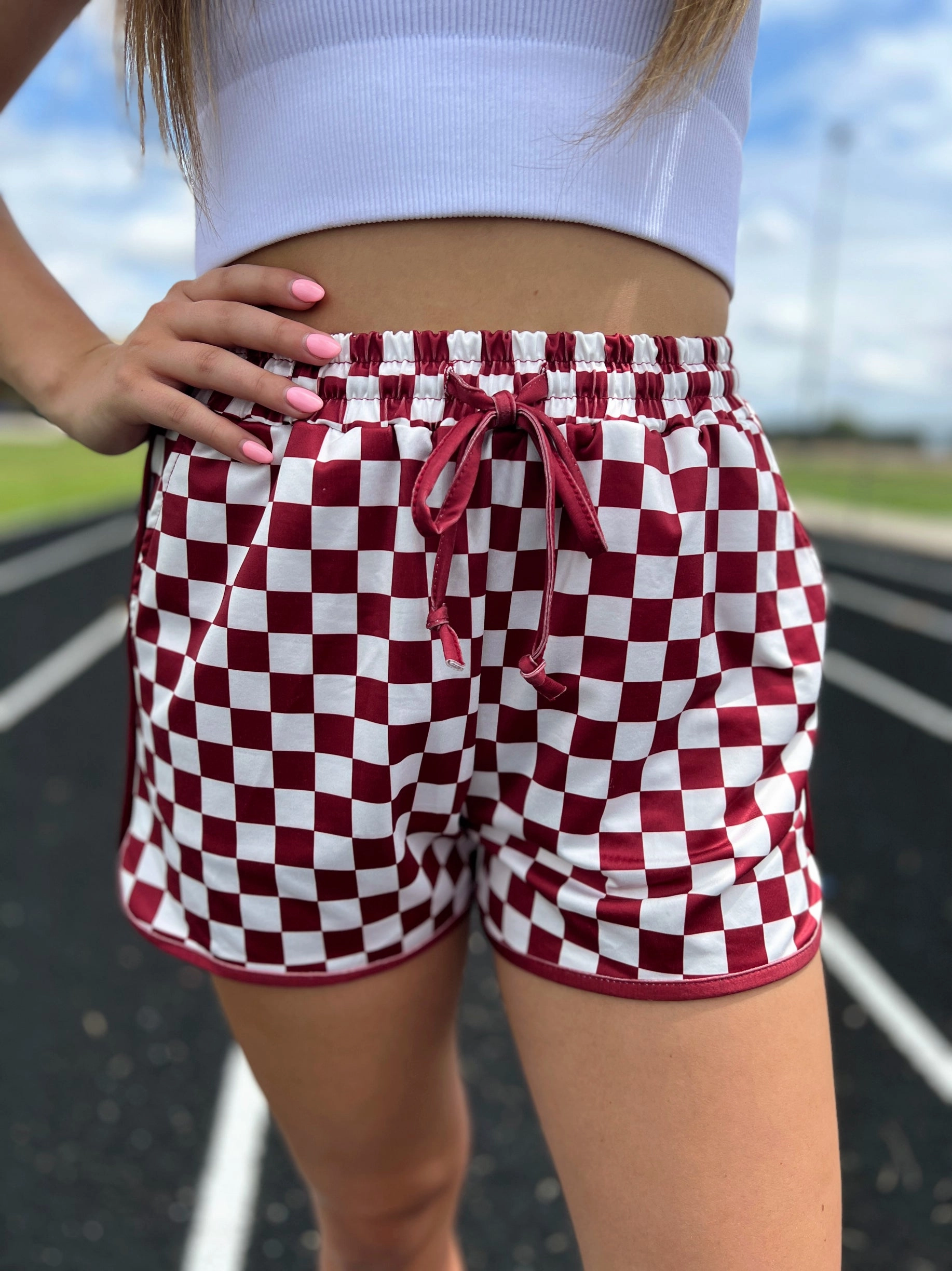 Sterling Kreek Maroon Pep Rally Shorts Reflective details Shape Flex