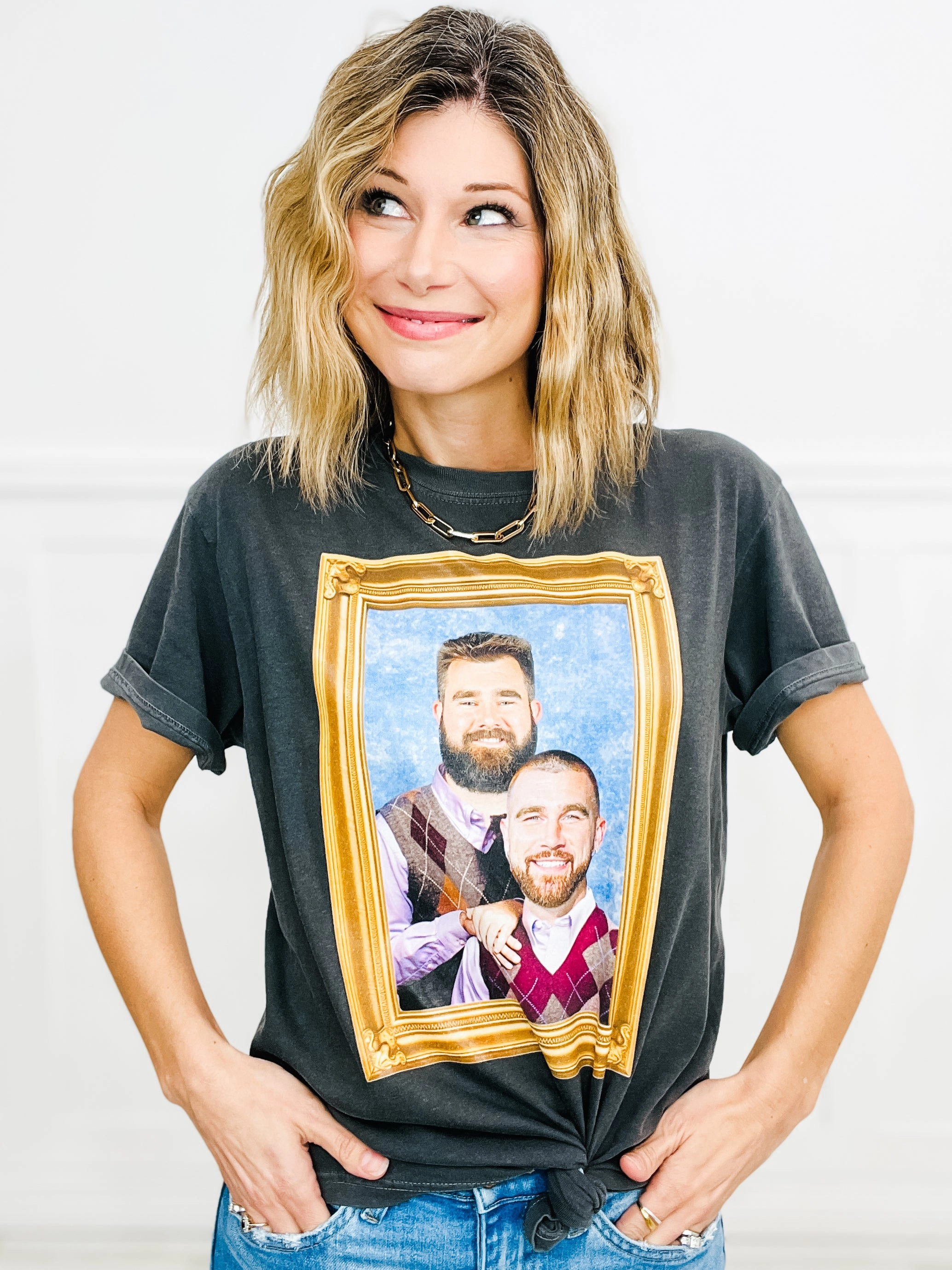 SlubTexture MinimalistAesthetic Football Brothers Framed Graphic Tee