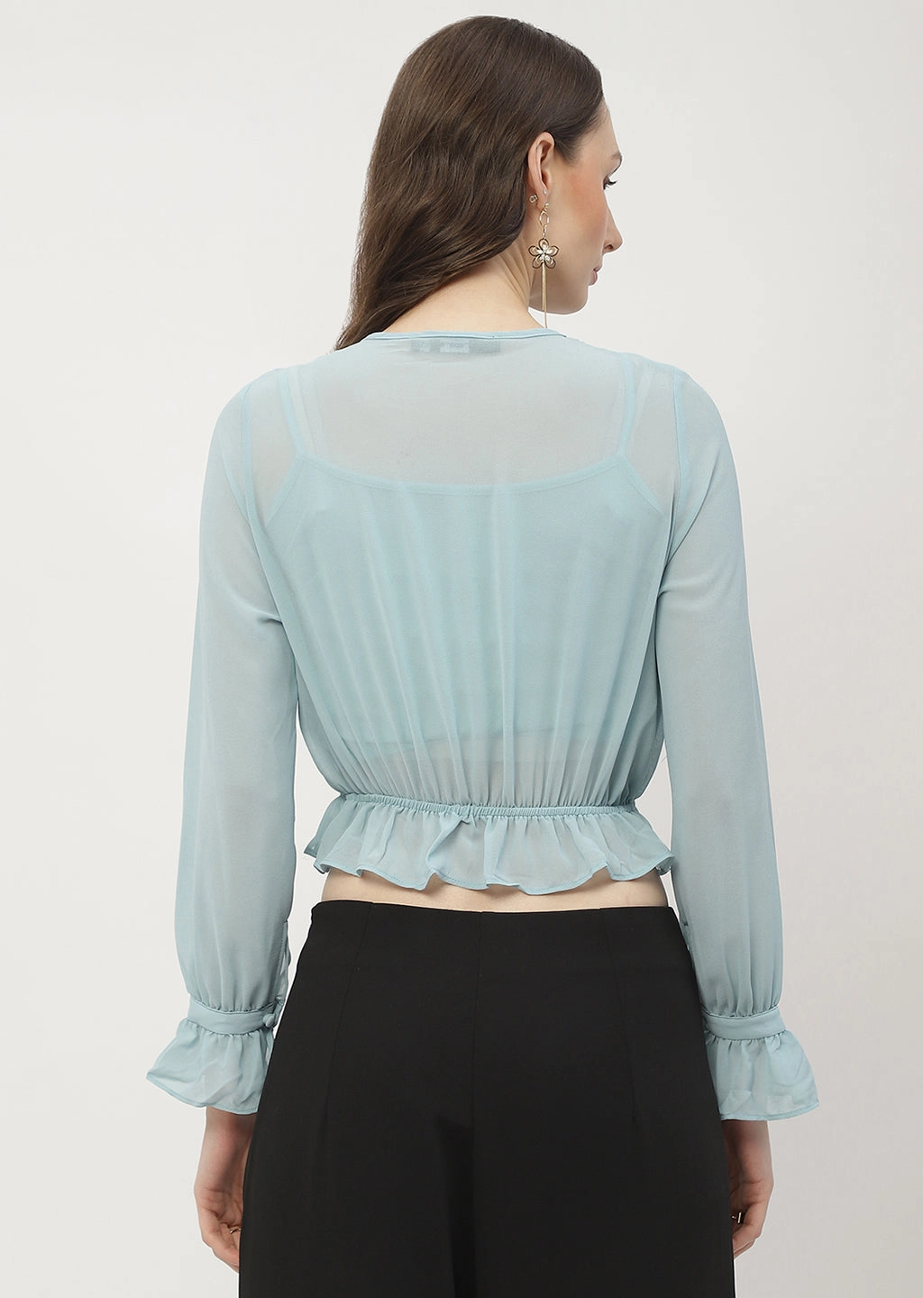 Madame Poet Sleeve Mint Blue Ruffle Top ArticulatedElbowShaping Reversible design