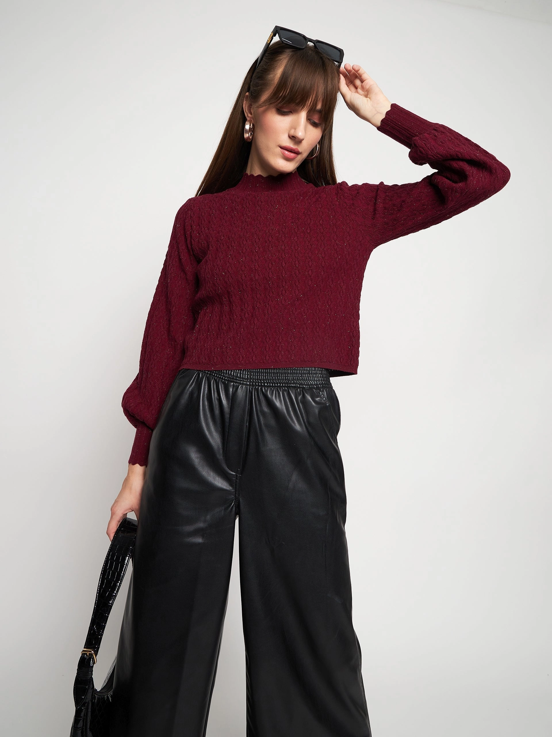 Layered Comfort Soft Touch Texture Madame Wine Pull-On Sweater