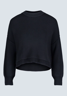 Non Pilling Surface Seema Women's Dropped Sleeve Loose-Fit Cropped Sweater, Black - SW0095F