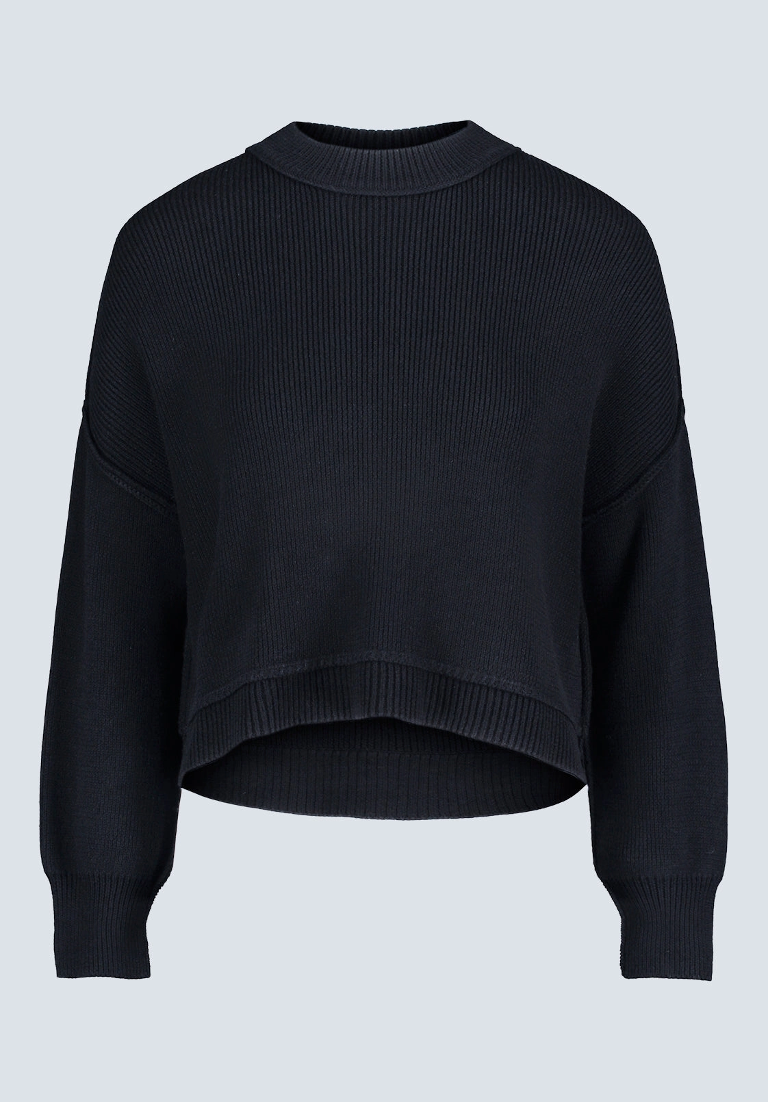 Non Pilling Surface Seema Women's Dropped Sleeve Loose-Fit Cropped Sweater, Black - SW0095F