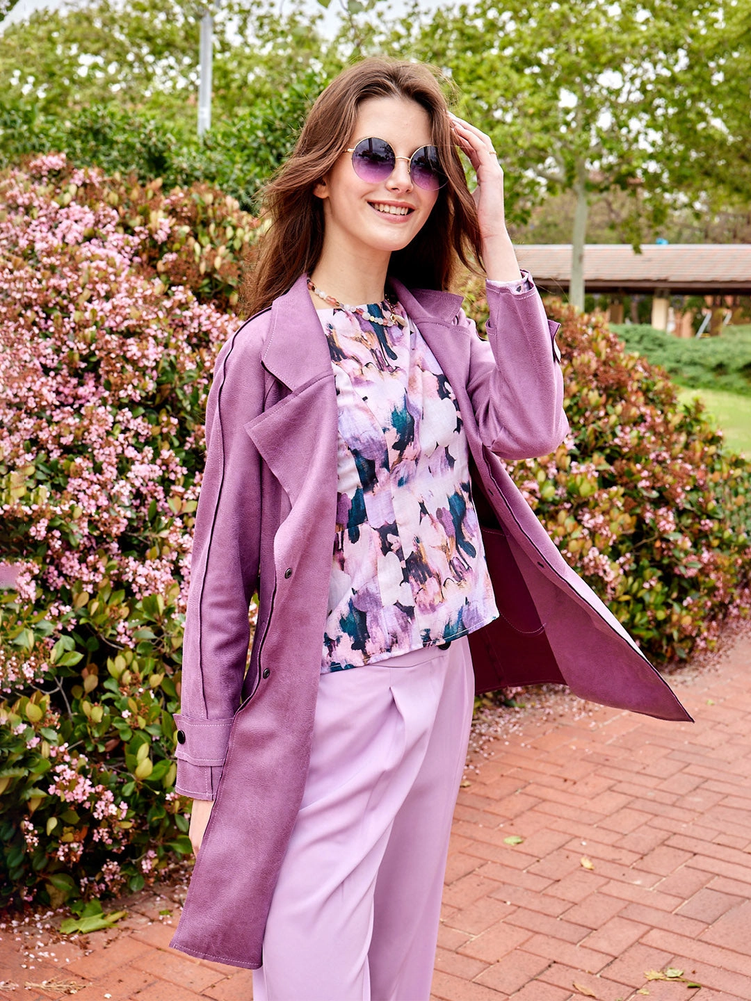 Casual Tee Madame Floral Print Full Sleeve Mauve Rayon Blend Top