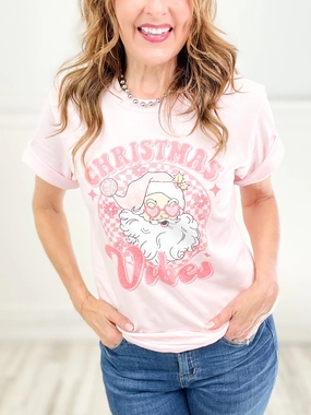 Anti Fade Technology Christmas Vibes Disco Santa Graphic Tee
