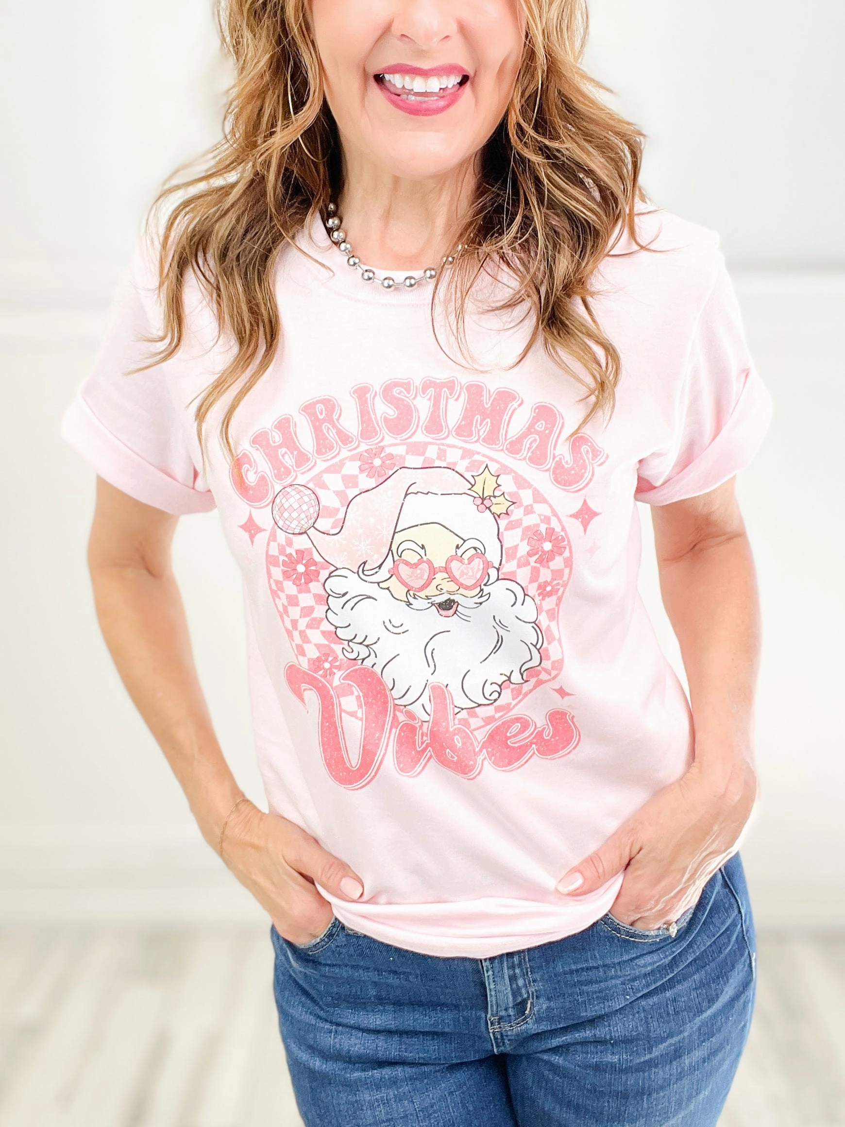 Anti Fade Technology Christmas Vibes Disco Santa Graphic Tee