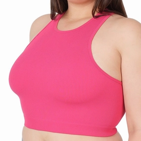 Elastic Edge Binding Plus Cropped And Ribbed Racerback Top- 3 Colors