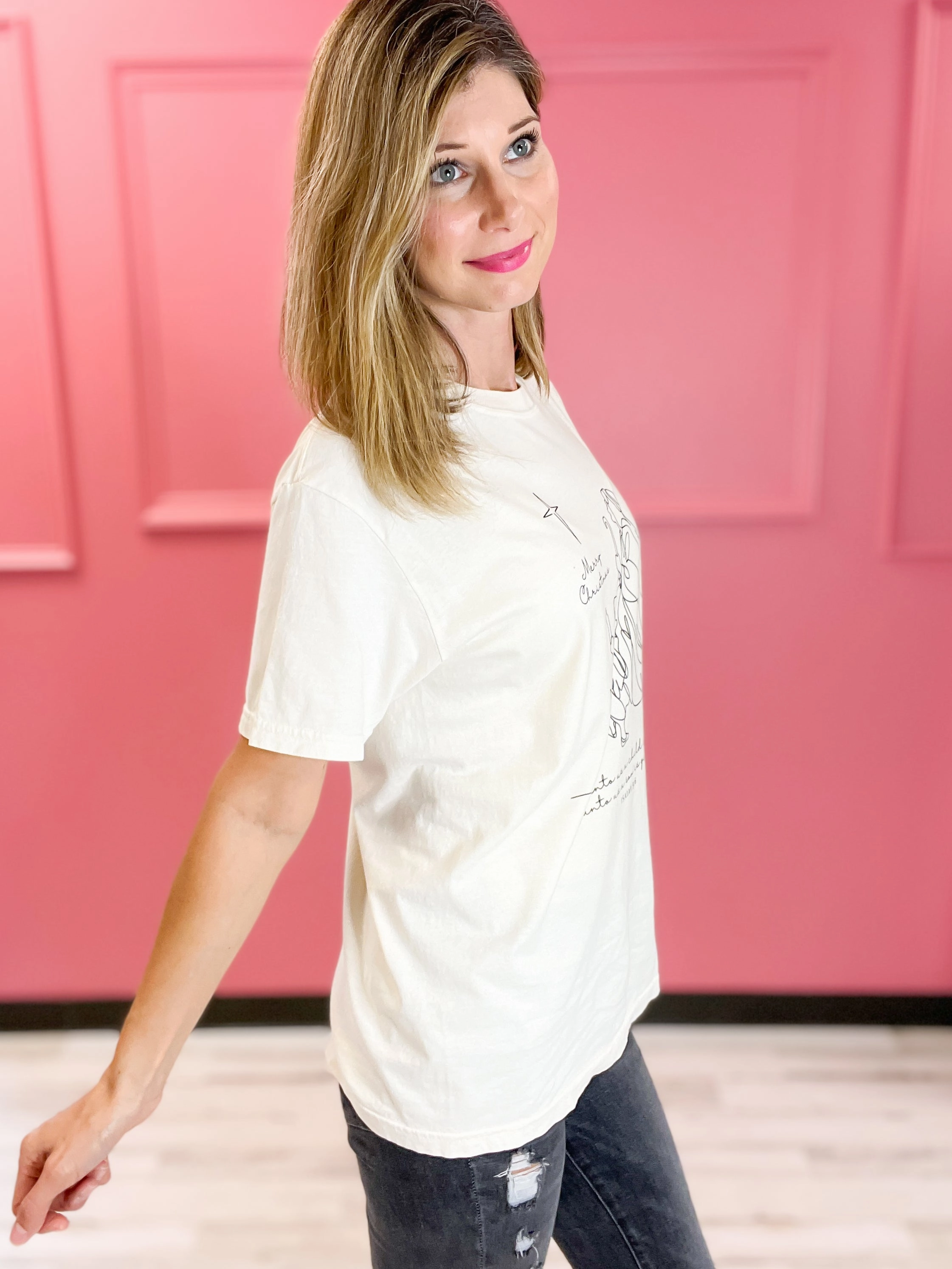 AntiStatic Coating MidweightKnit Unto us a Child Was Born Graphic Top