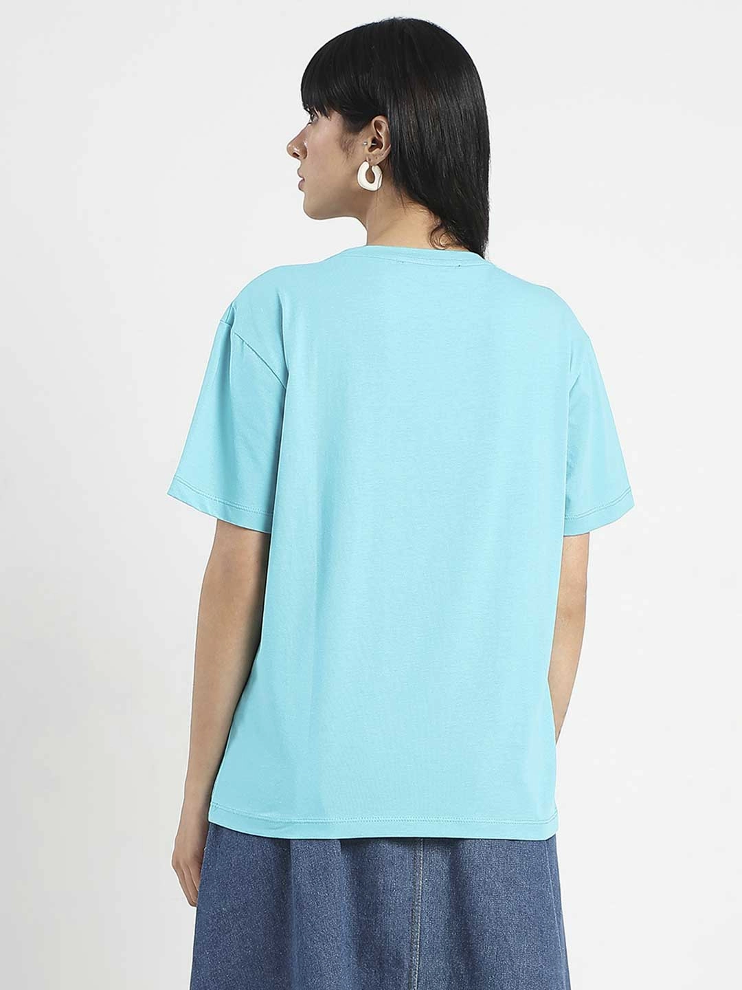 Rubberized grip Madame Graphic Print Embellished Aqua Blue Sinker T-Shirt