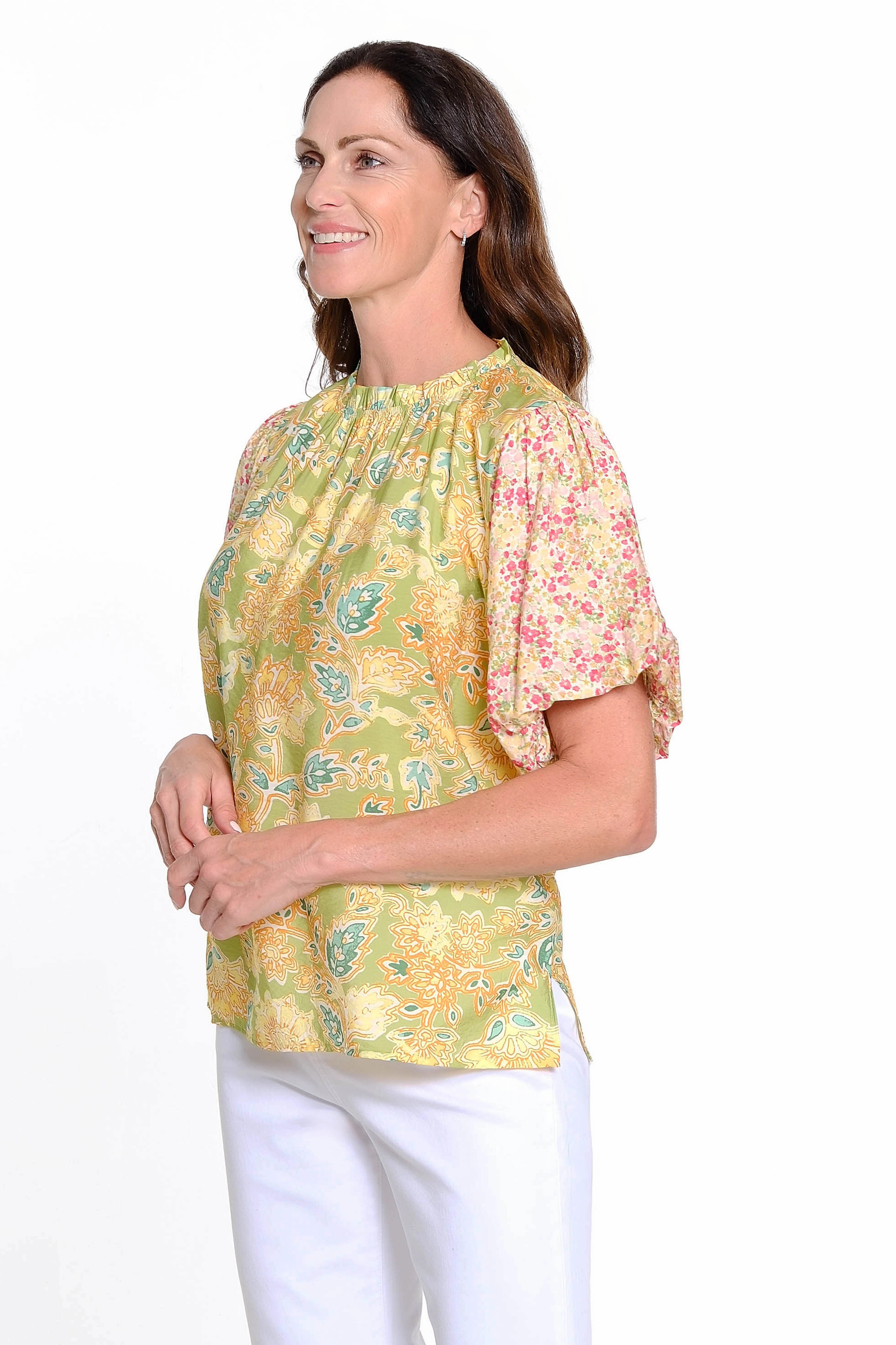 Mixed Floral Print Top - Multi ConvertibleSleeves