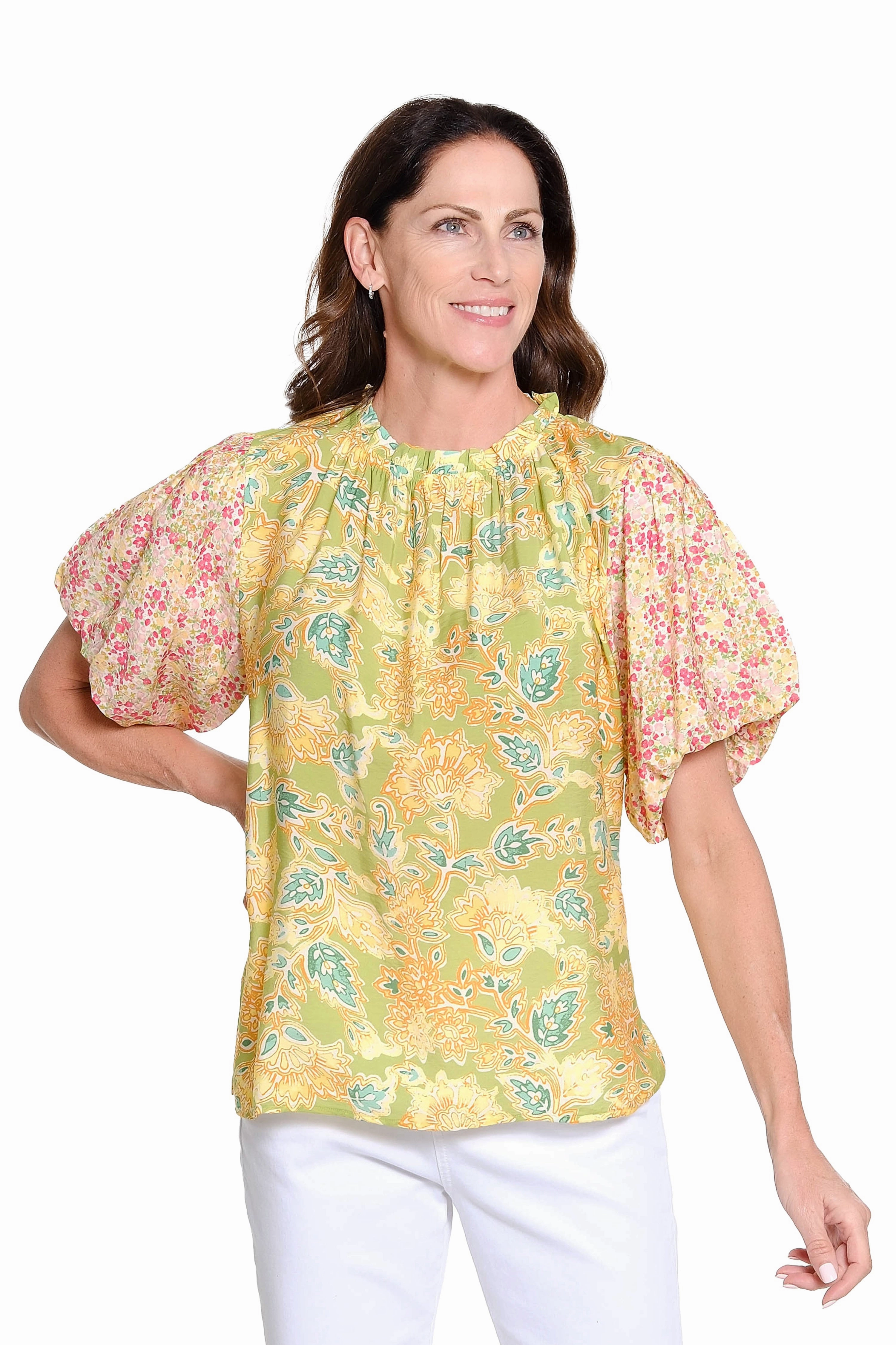 Mixed Floral Print Top - Multi Compression Gradient