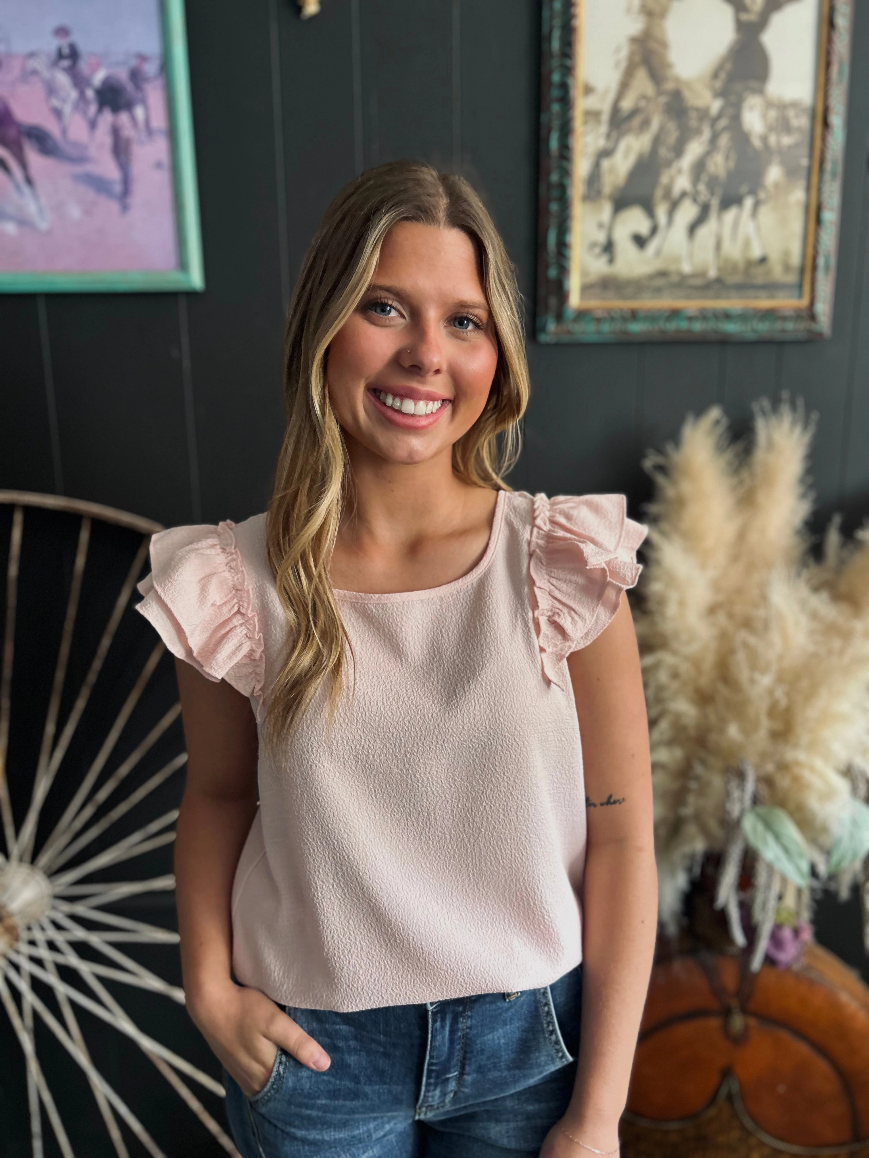 Textured Bow Frilled Butterfly Sleeve Blouse-3 Colors Multi Directional Zipper Placement TaglessDesign