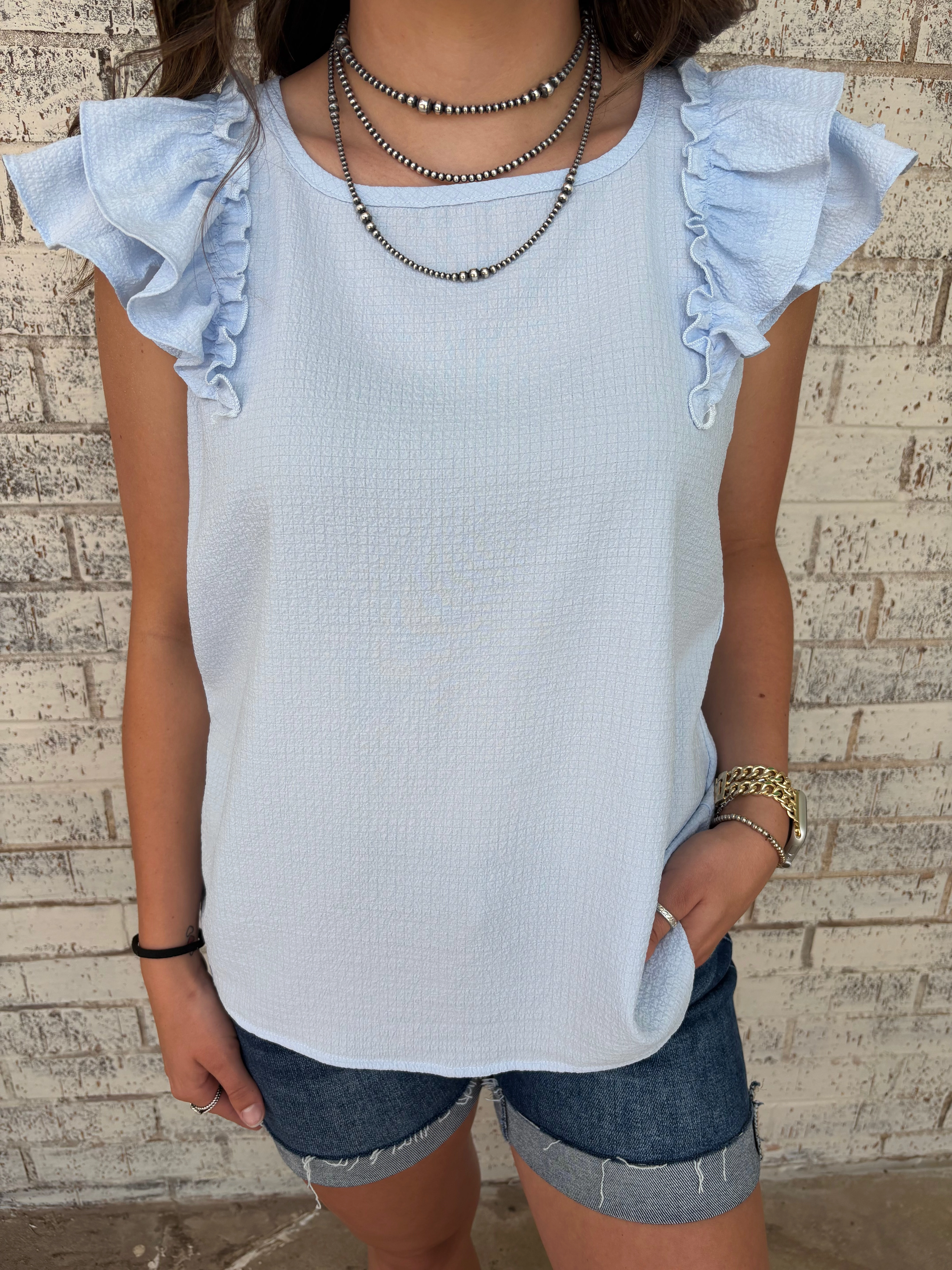 Textured Bow Frilled Butterfly Sleeve Blouse-3 Colors Ergonomic Shoulder Shape