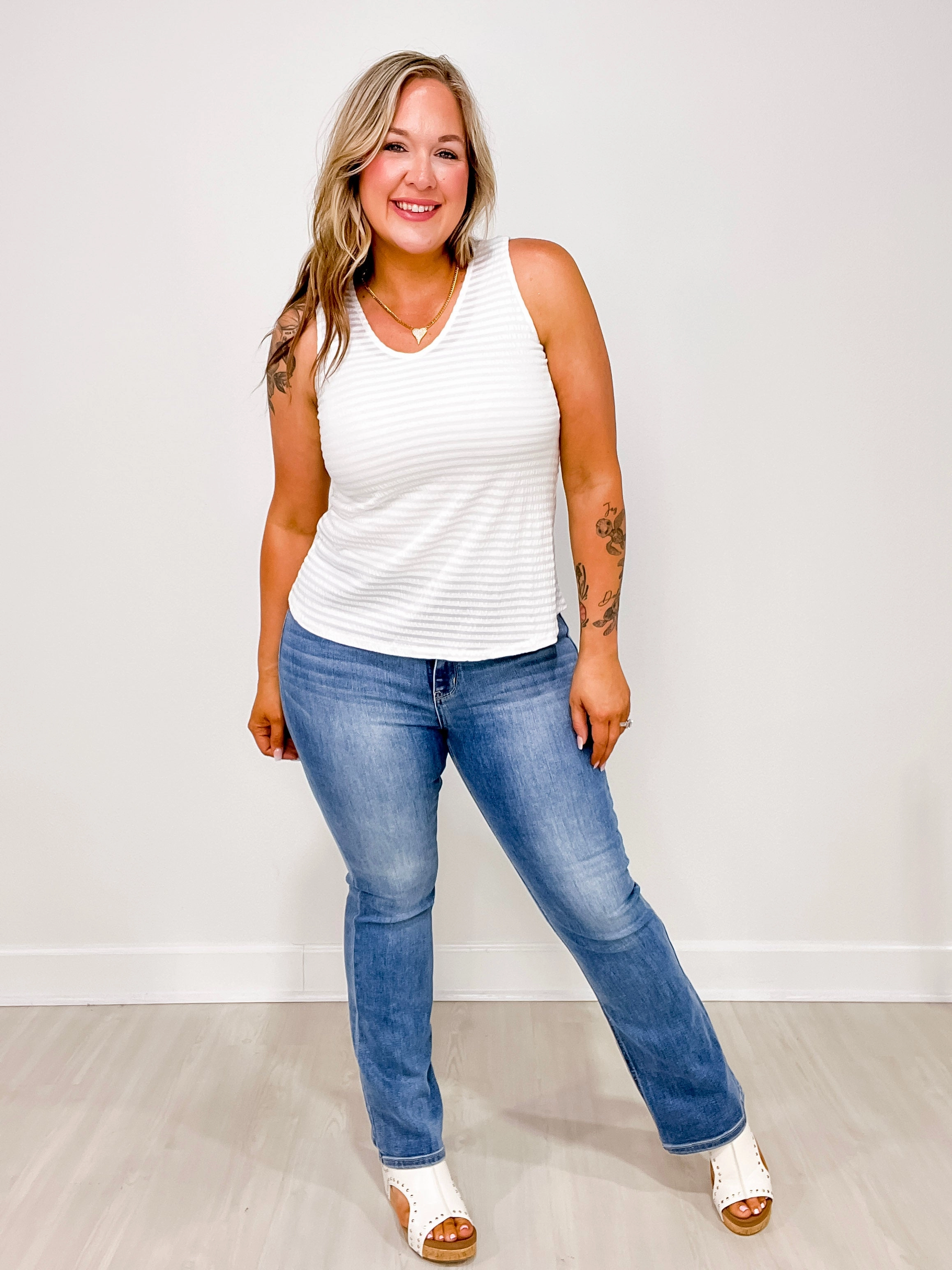 The Hannah Judy Blue High Waist Classic Contrast Wash Bootcut Jean Breathable Denim