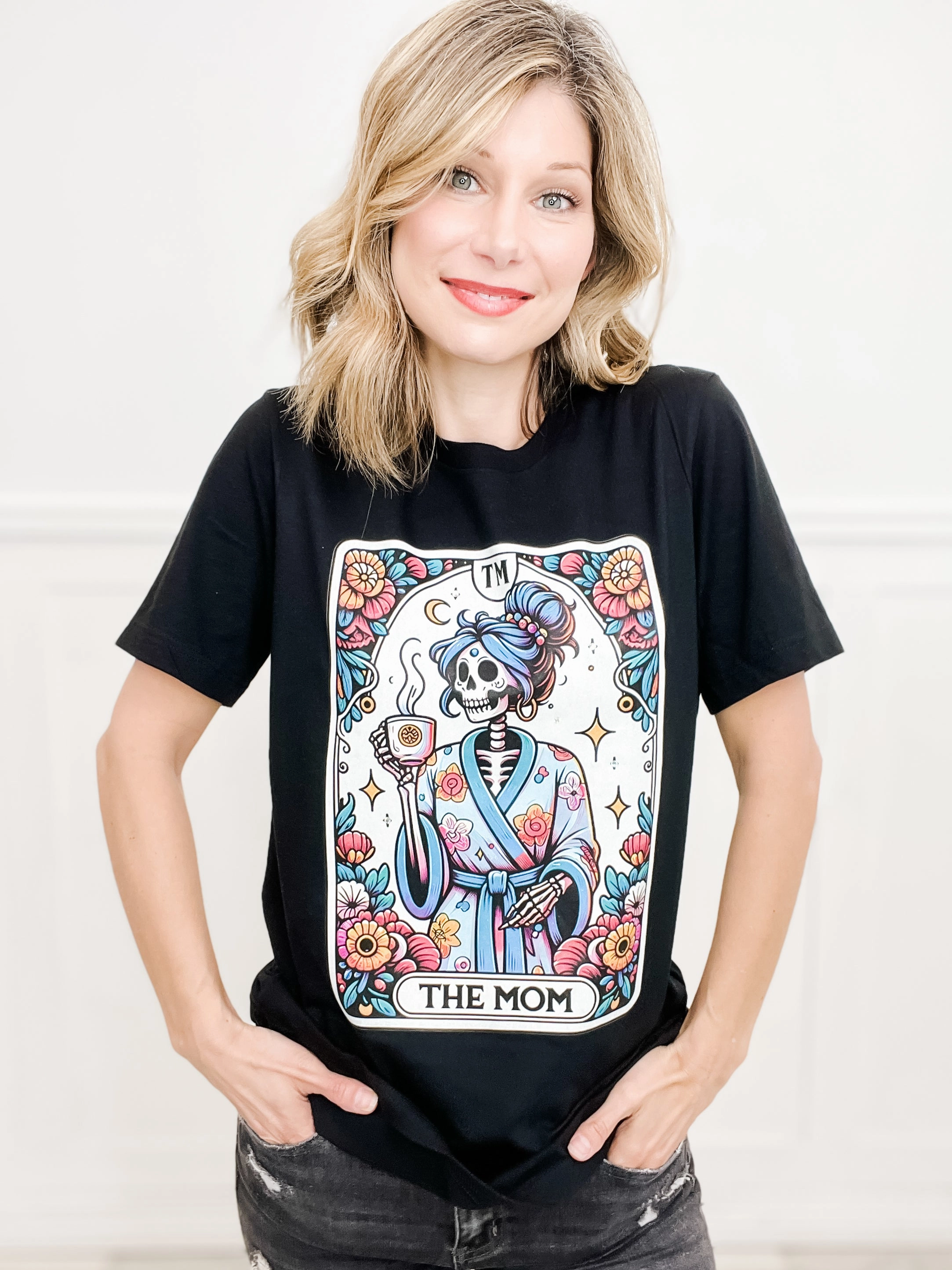 The Mom Tarot Card Rhinestone Graphic Tee Antimicrobial Finish Snag Proof Weave