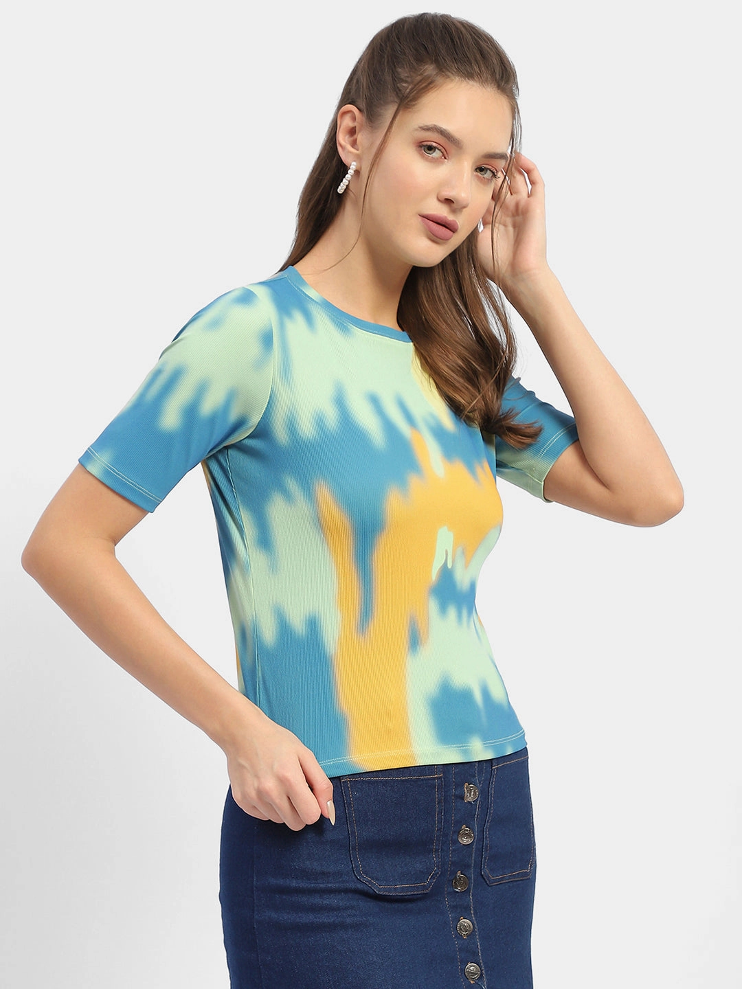 Madame Abstract Print Orange Regular T-Shirt Eco Friendly Dye Process Active Blouse