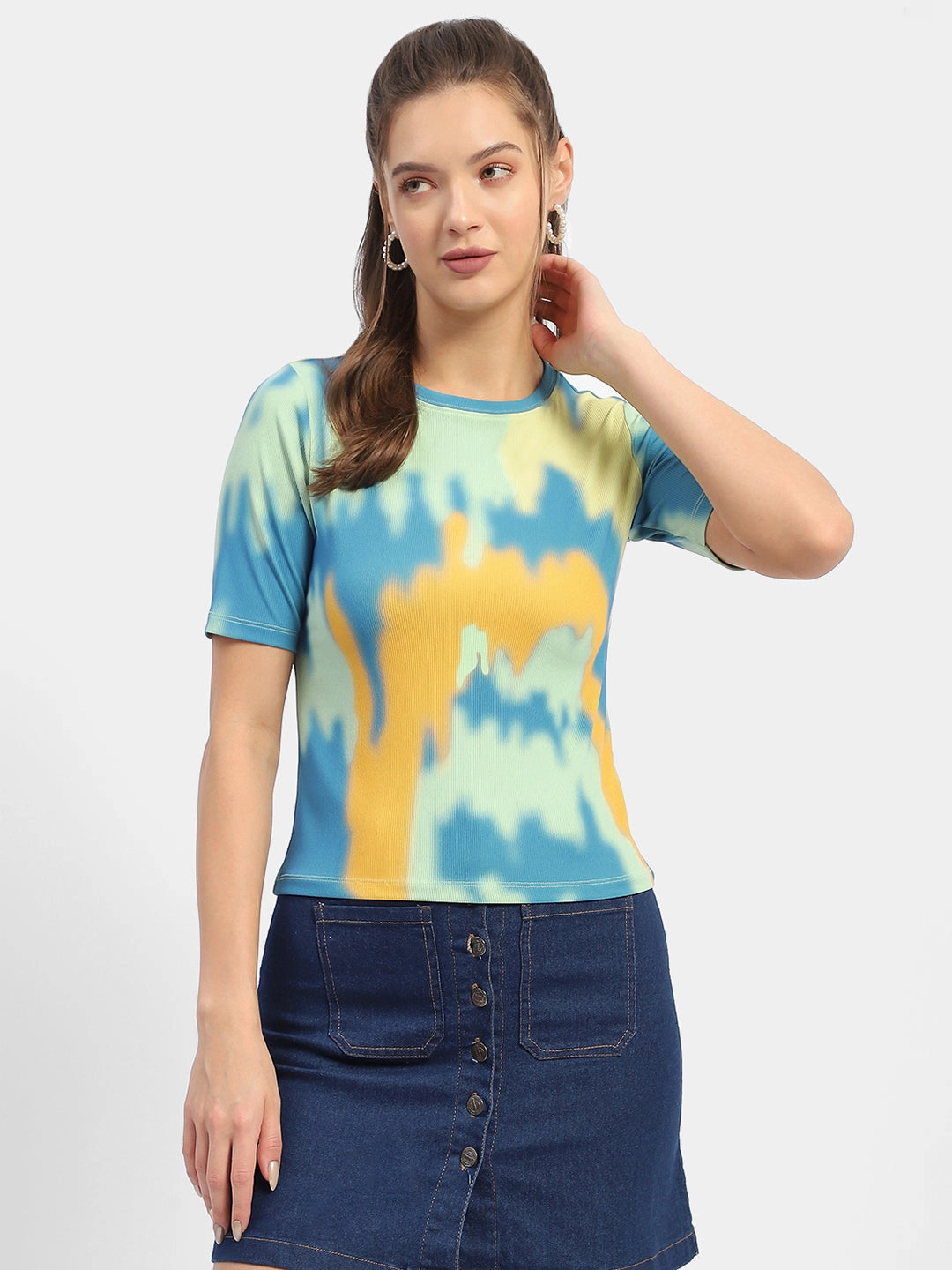 Madame Abstract Print Orange Regular T-Shirt LongSleeve OdorResistant Fabric