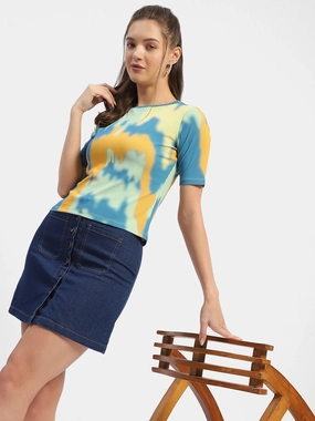 Madame Abstract Print Orange Regular T-Shirt Non Restrictive Cut