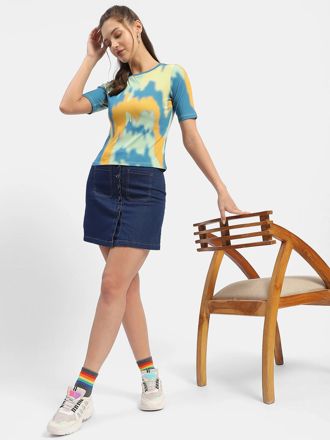 Madame Abstract Print Orange Regular T-Shirt OdorControl Technology Textured Weave