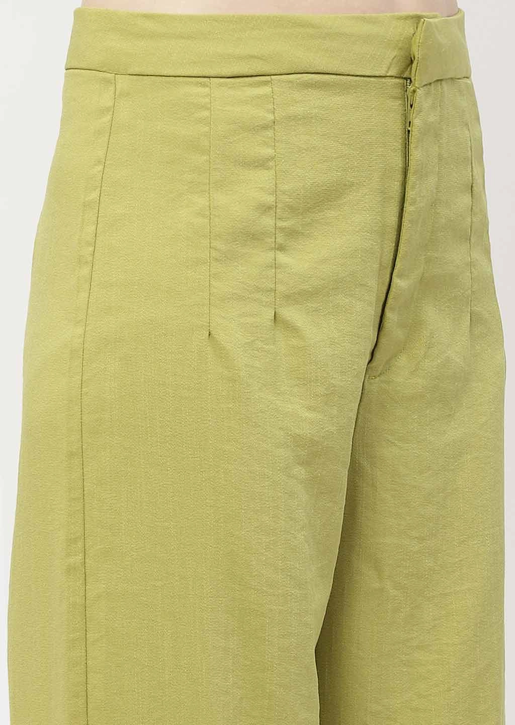 Flex Fit Design Madame Solid Apple Green Folded Hem Trouser