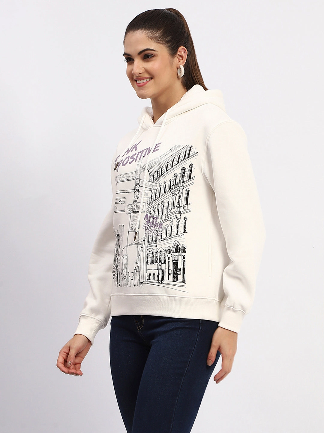 Madame White Graphic Printed Hoodie Sweatshirt product poplin smoothness