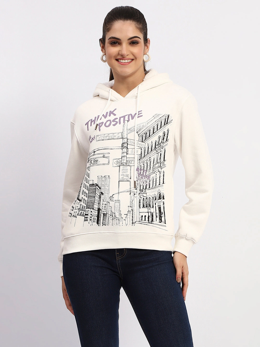 Madame White Graphic Printed Hoodie Sweatshirt Brunch Style