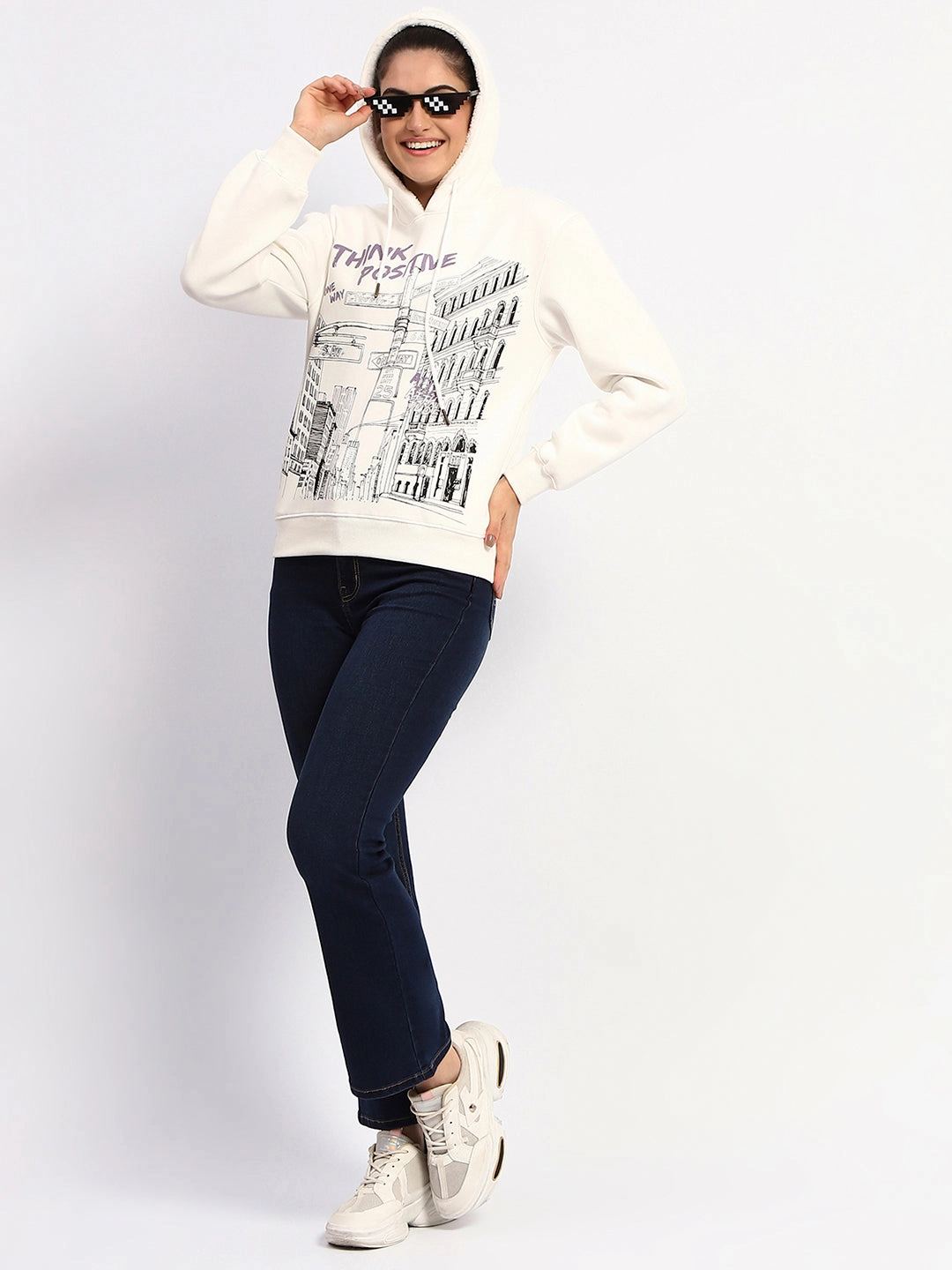 Madame White Graphic Printed Hoodie Sweatshirt Popular