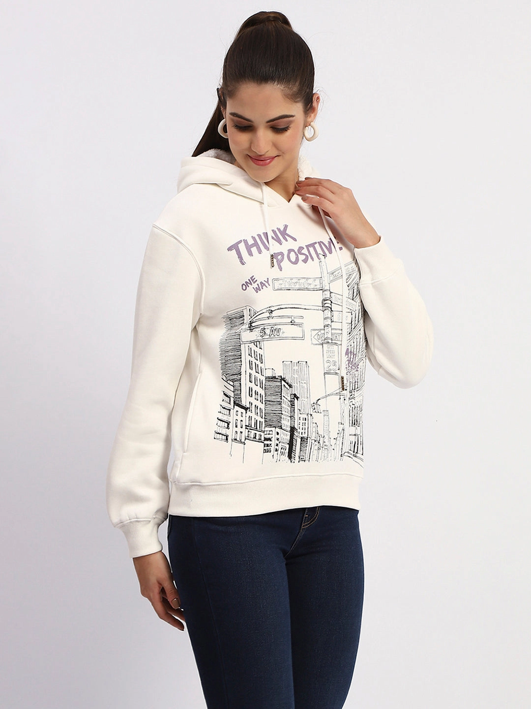Madame White Graphic Printed Hoodie Sweatshirt product thermal lining insulation Chilly Weather