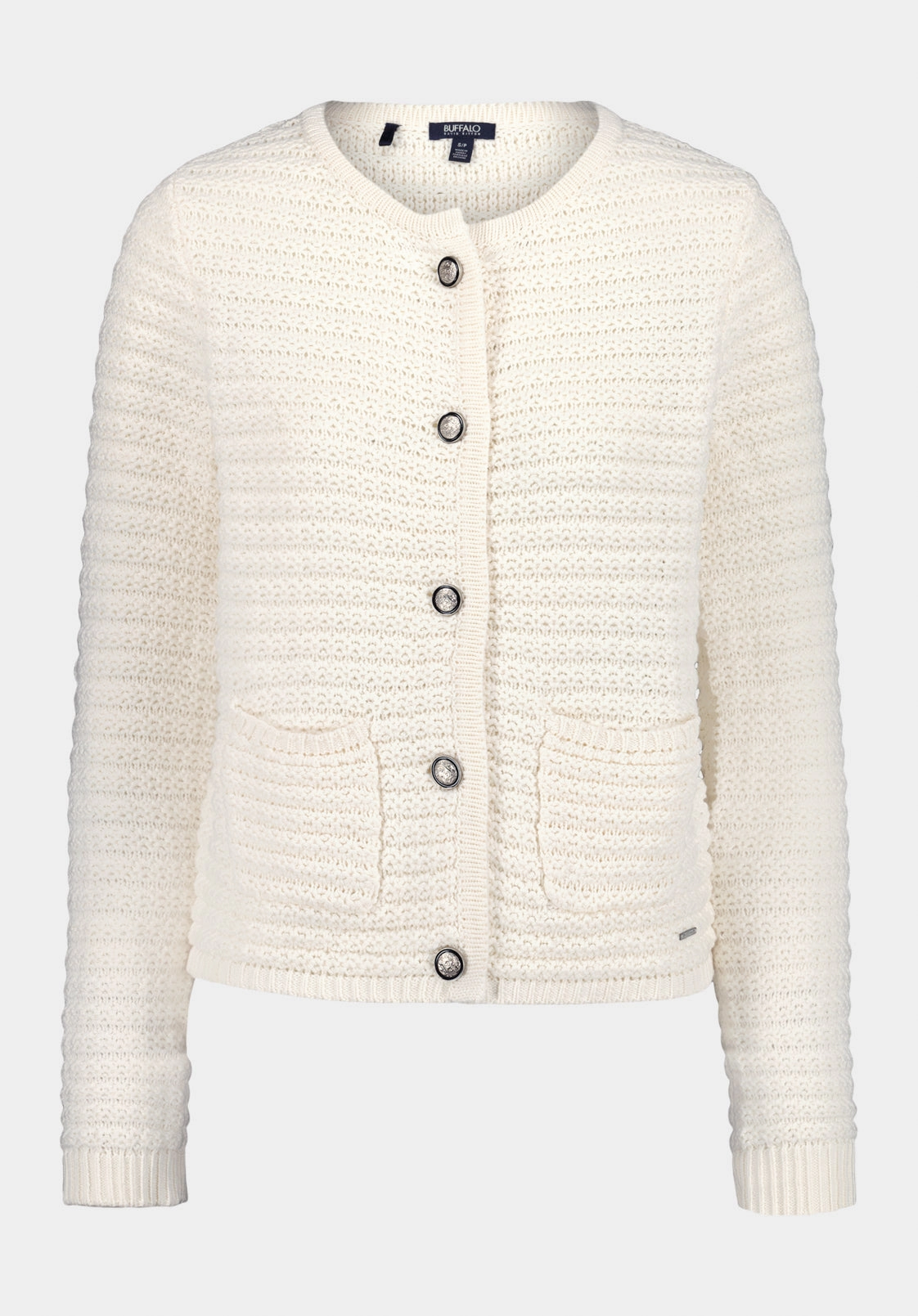 Sustainable Sourcing Certified Elettra Women's Textured Knit Button-Front Cardigan, Pristine - SW0140