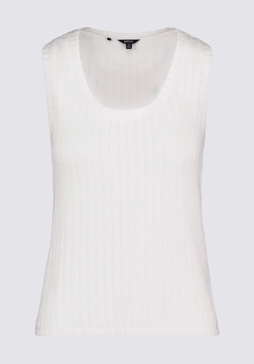 Thurryn Women's Textured Rib Knit Tank Top, Blanc - KT0192P Silicone Print Detail