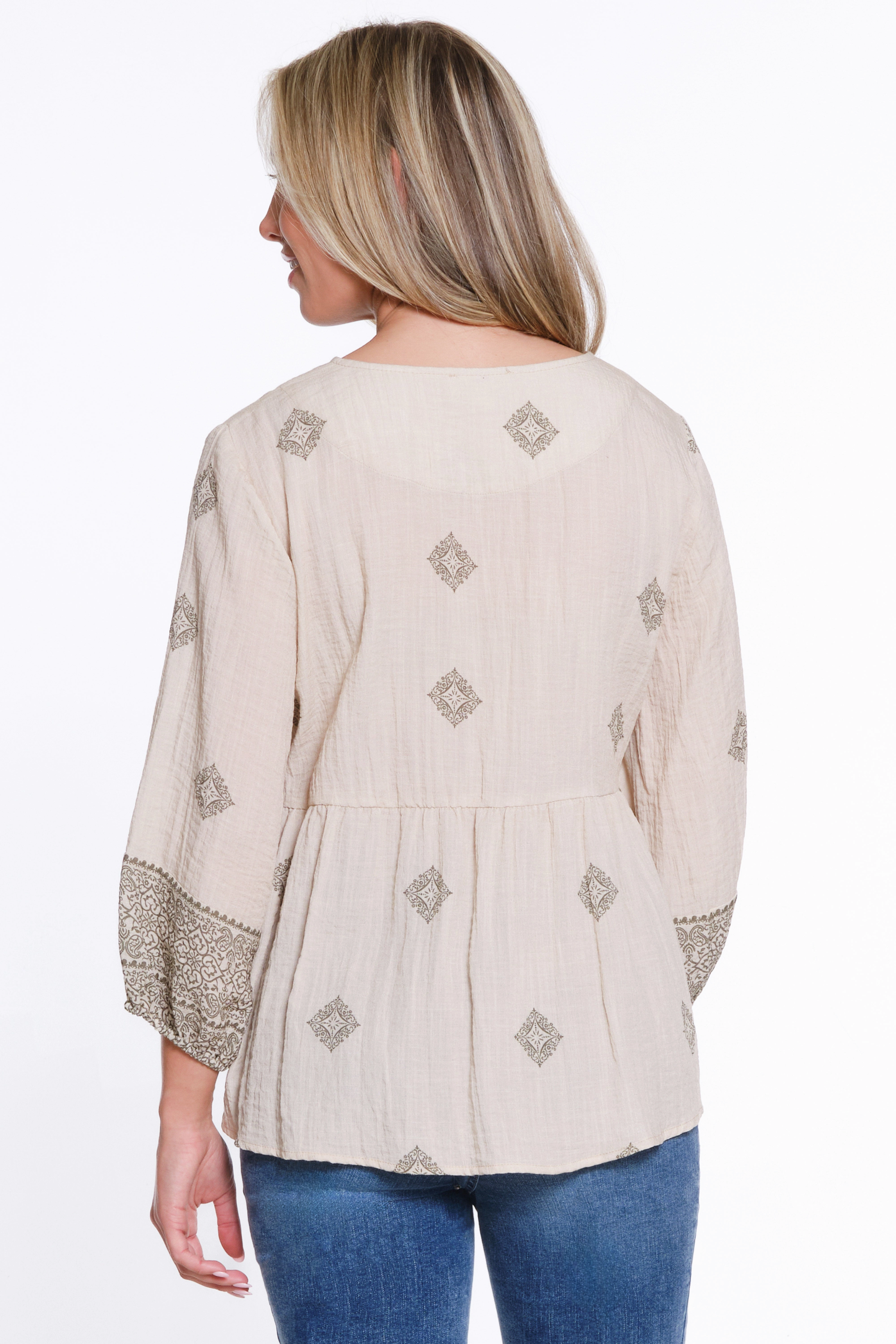 Tie Neck Peasant Top - Sage Reflective details Multi Directional Mobility