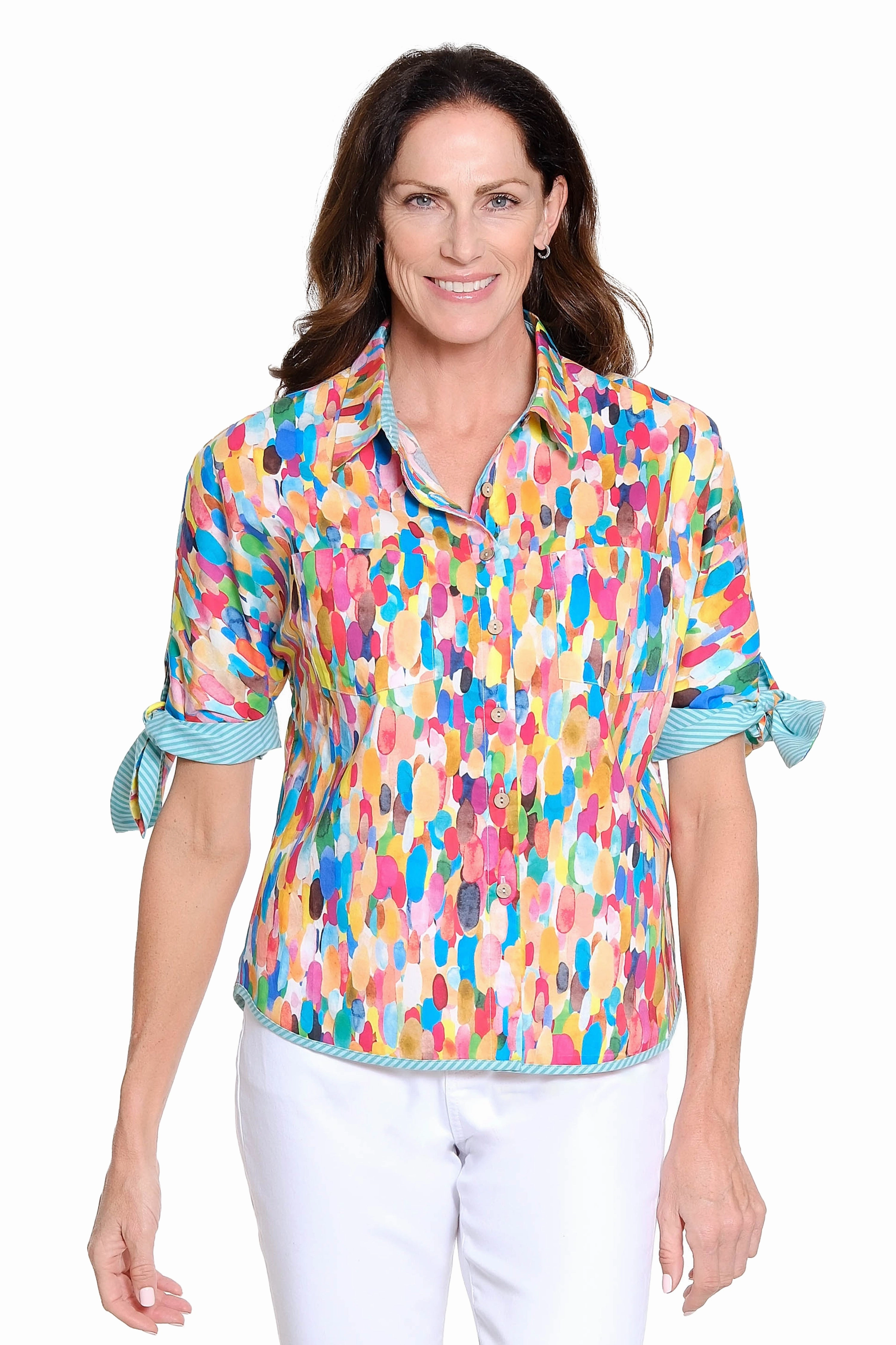 Tie Sleeve Camp Shirt ?C Multi Layered Placket Design Layered Hem Detailing