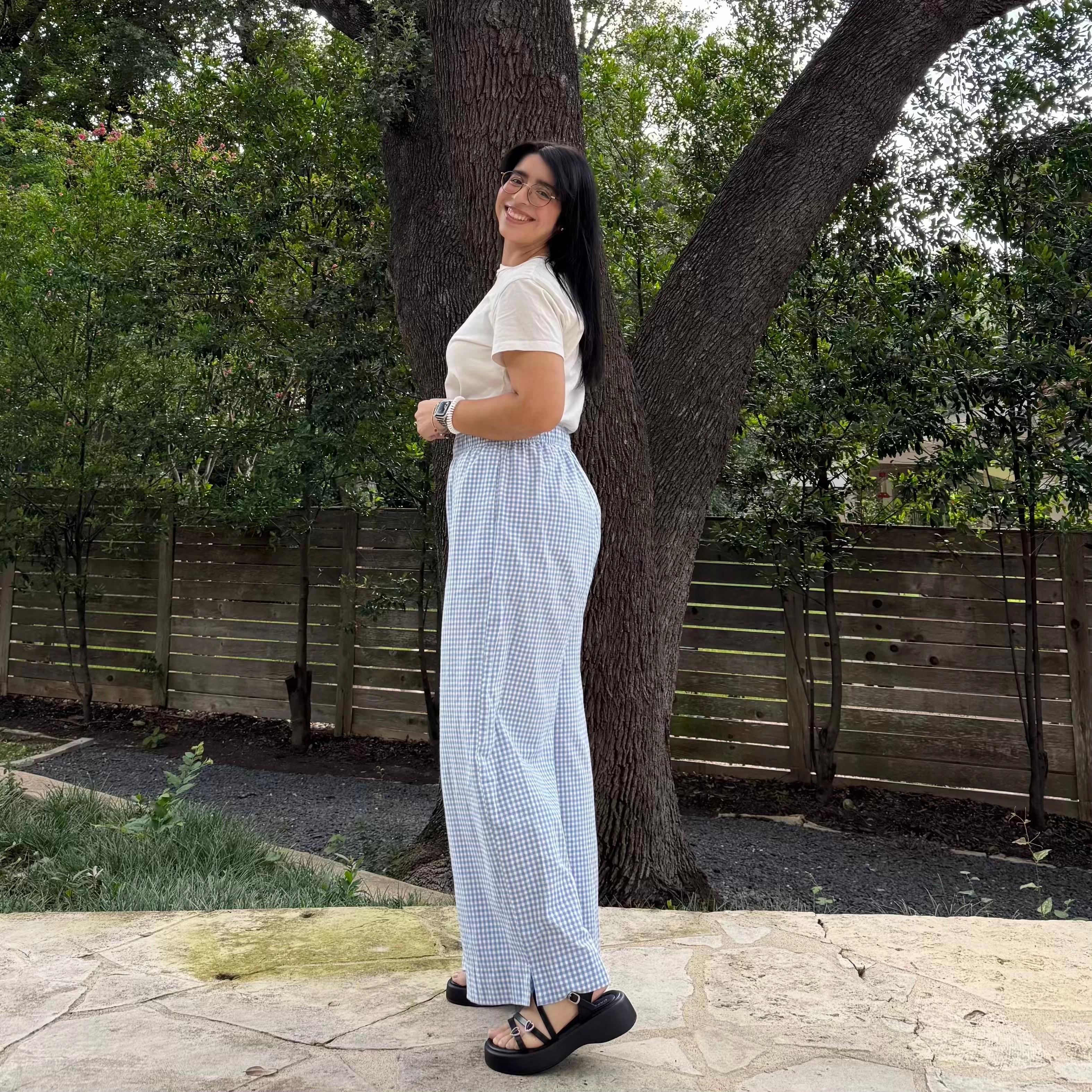 Back pockets 28" Inseam Picnic Pants - Blue Gingham *Clearance Sale*