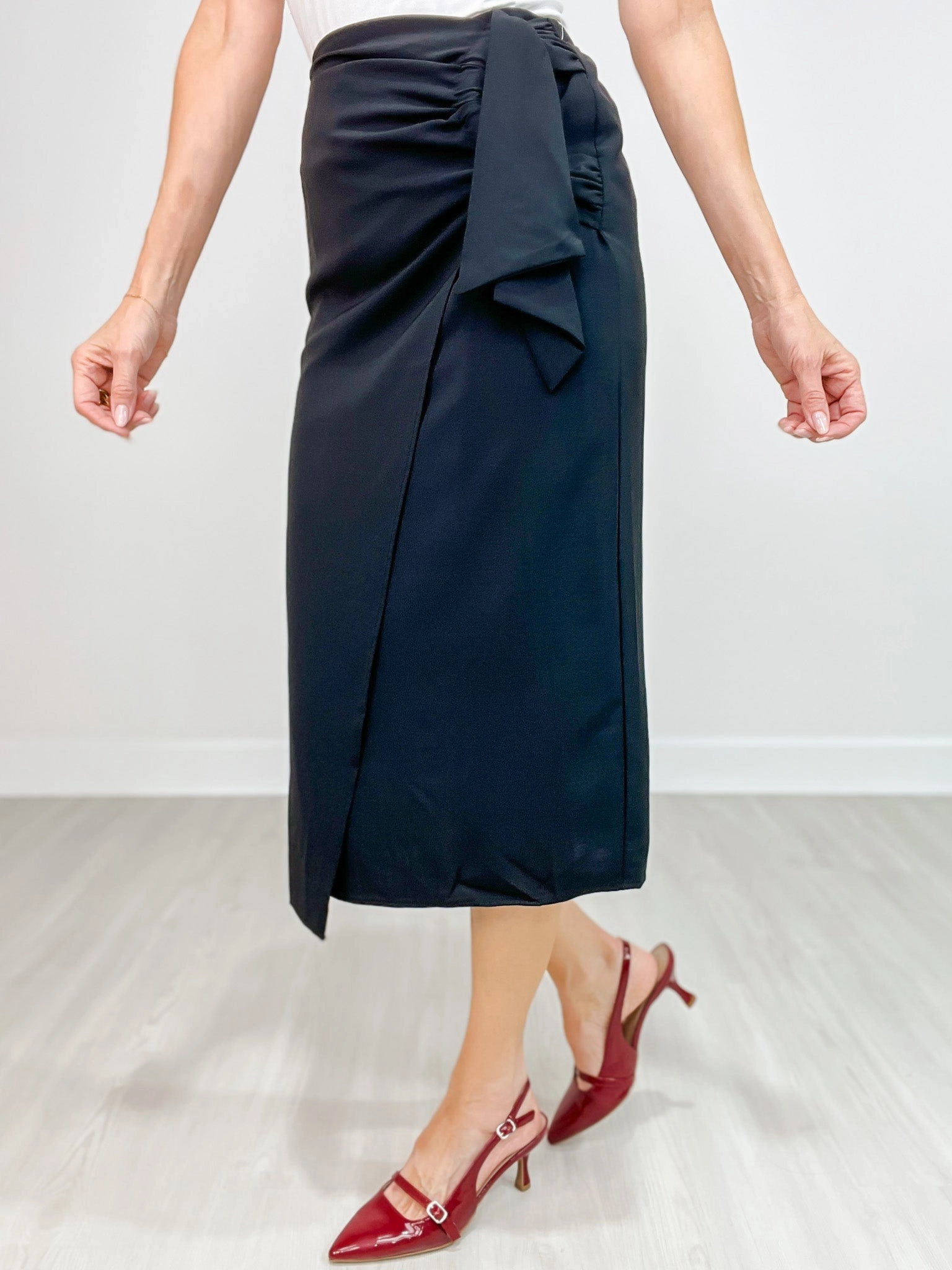 Asymmetric Ruched Front High Waisted Solid Woven Skirt Comfy Look