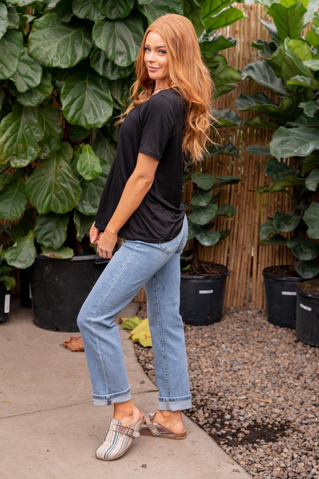 Layered Sleeve Cuffs Youthful Appeal Shirred Crew Neck Top - Black