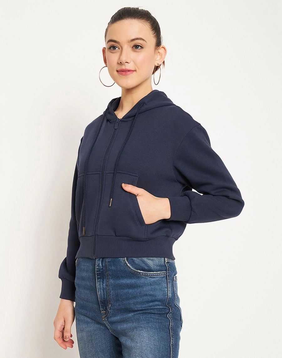 product trendy catchiness Madame Navy Hood Neck Sweatshirt