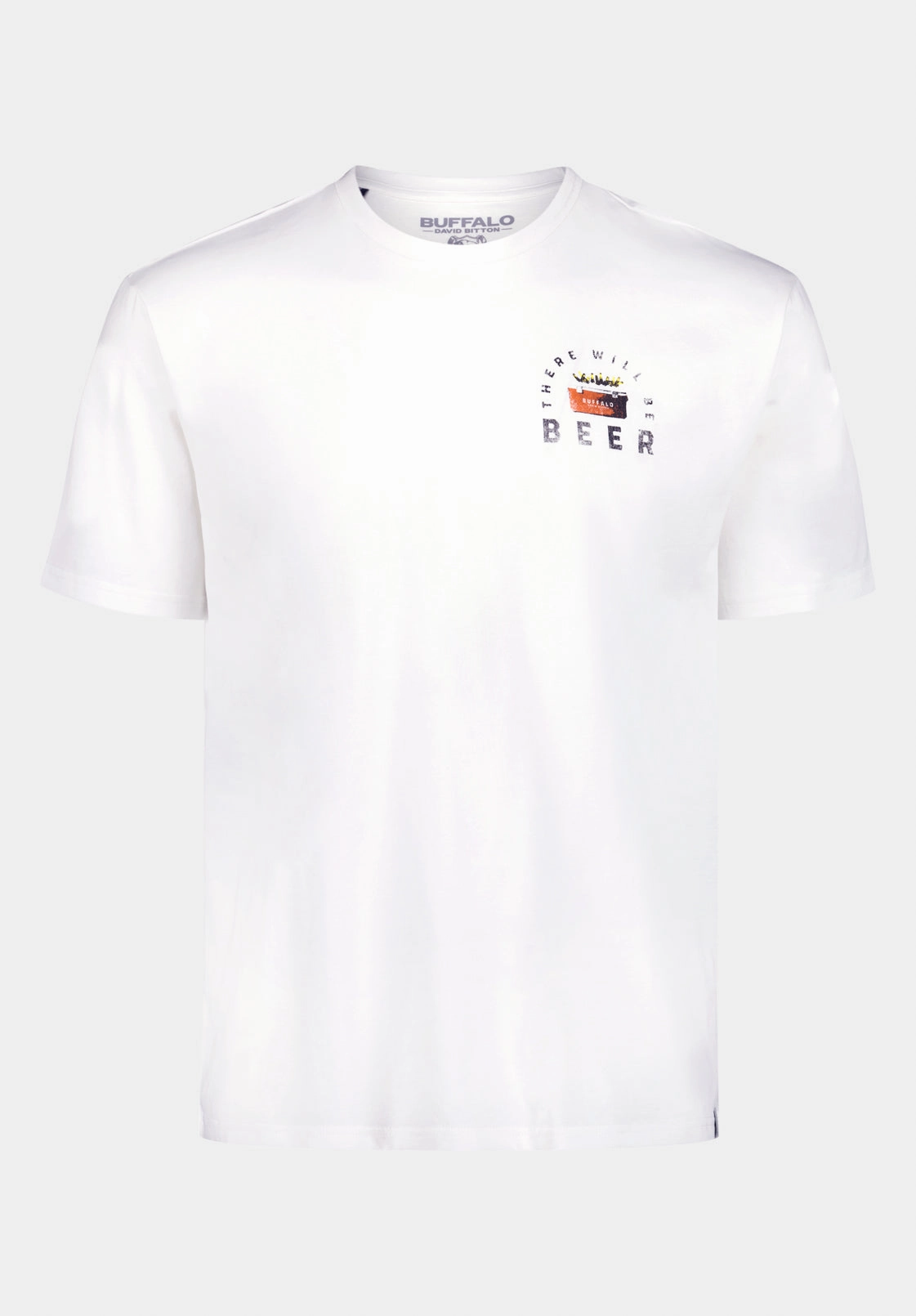 Tobin Men's Graphic T-Shirt with Truck and Beer Print, Optic White - BM24703 TexturedSurface Rolled Hem Detailing