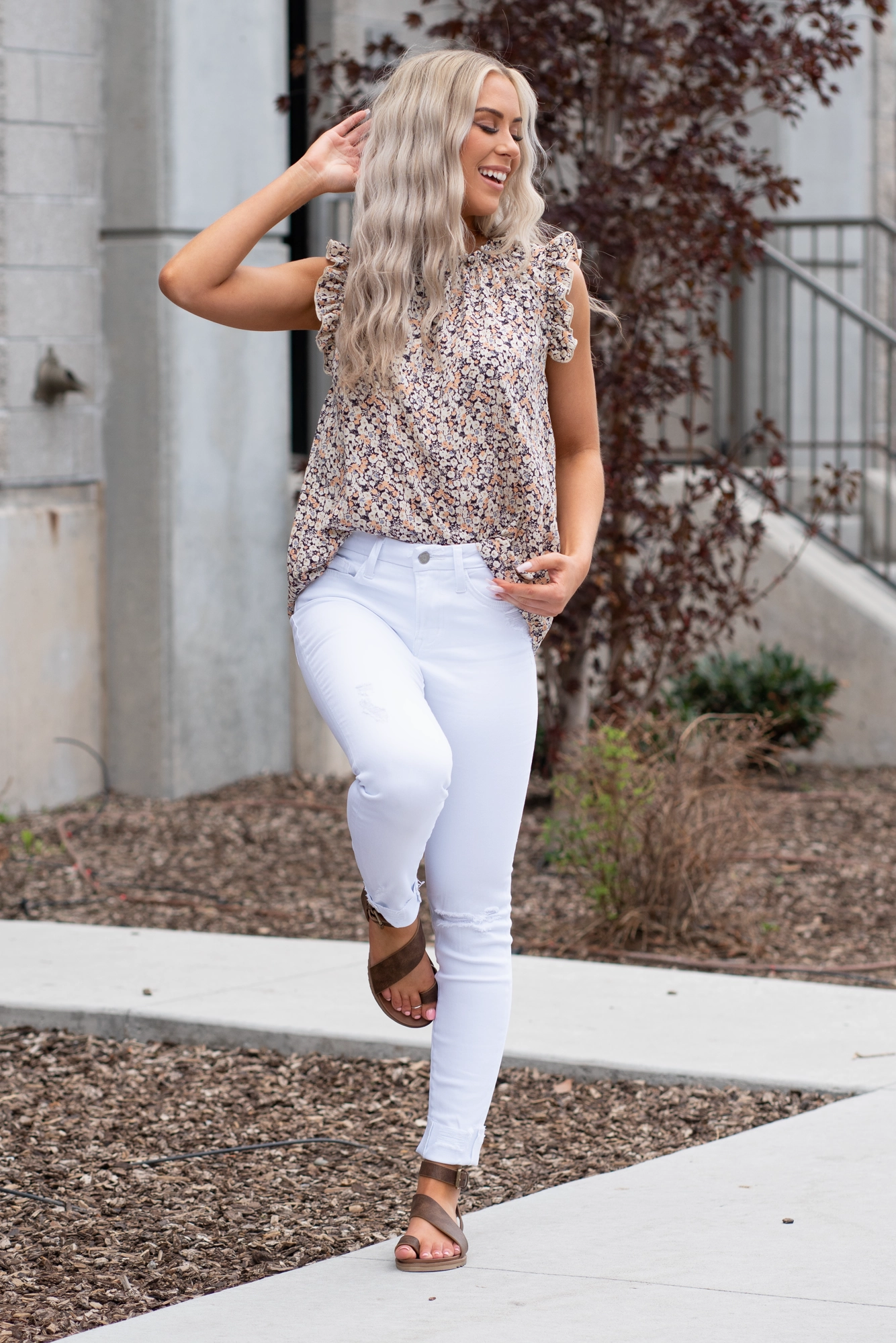 Breathable Brunch Outfit Optic White Cuffed High Rise Skinny